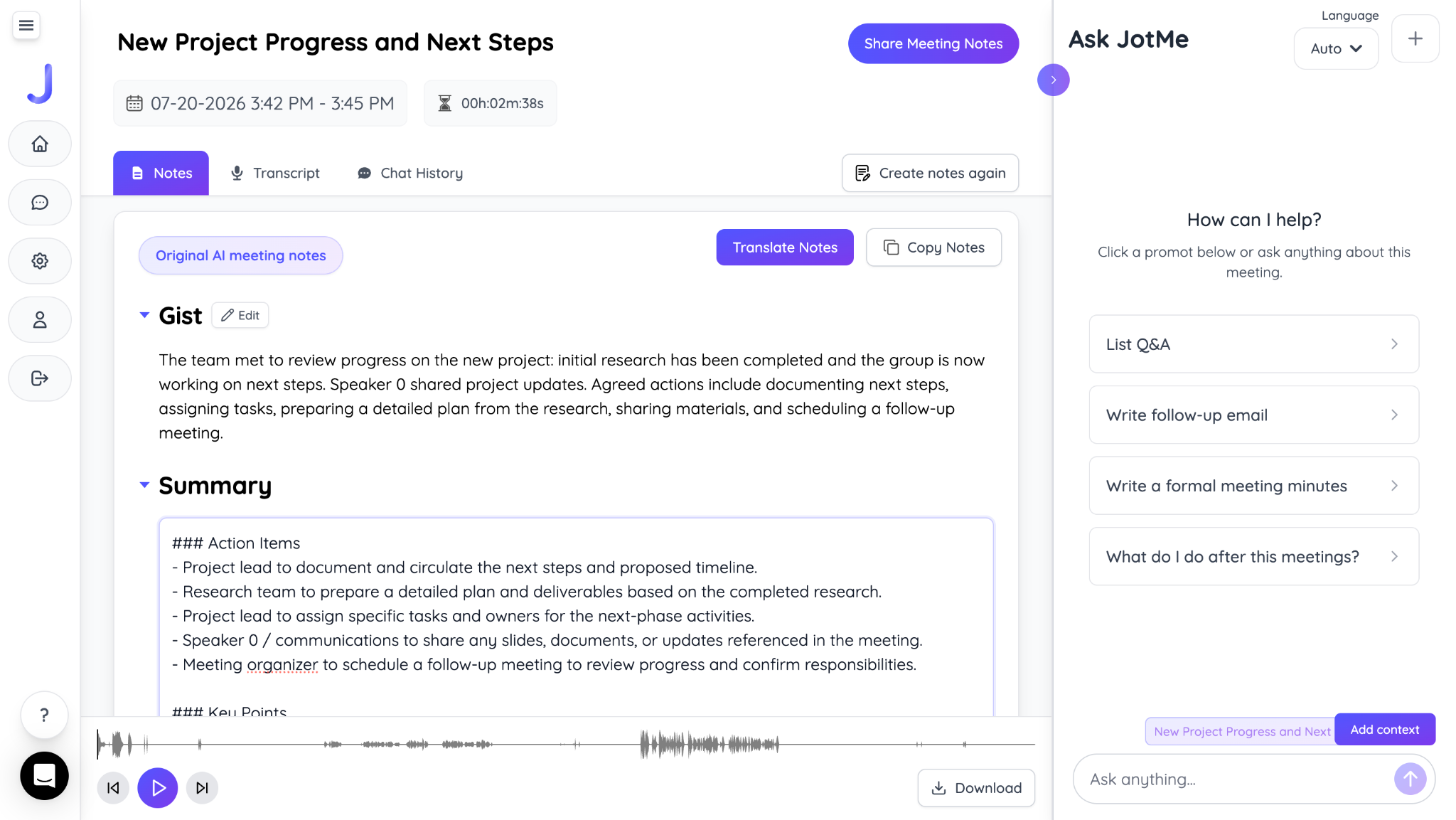 jotme signal ai meeting notes