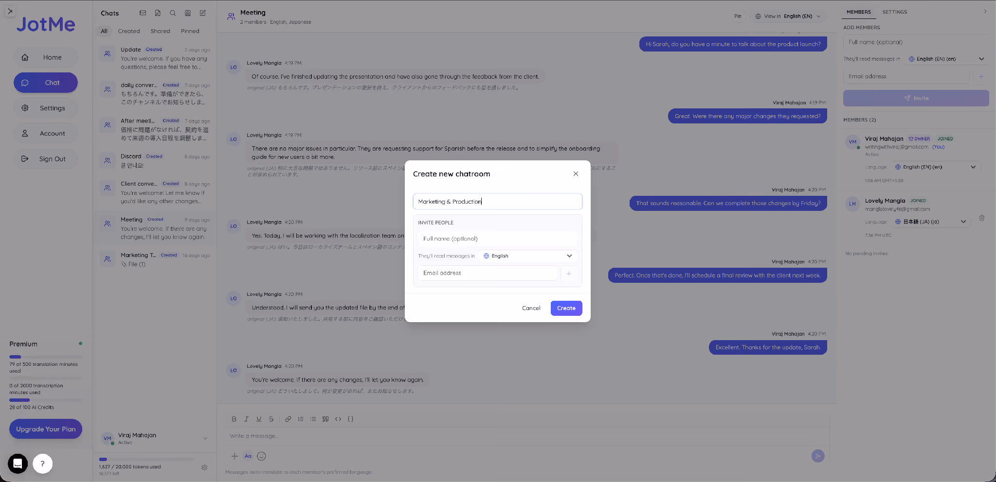 jotme business meeting ai chat