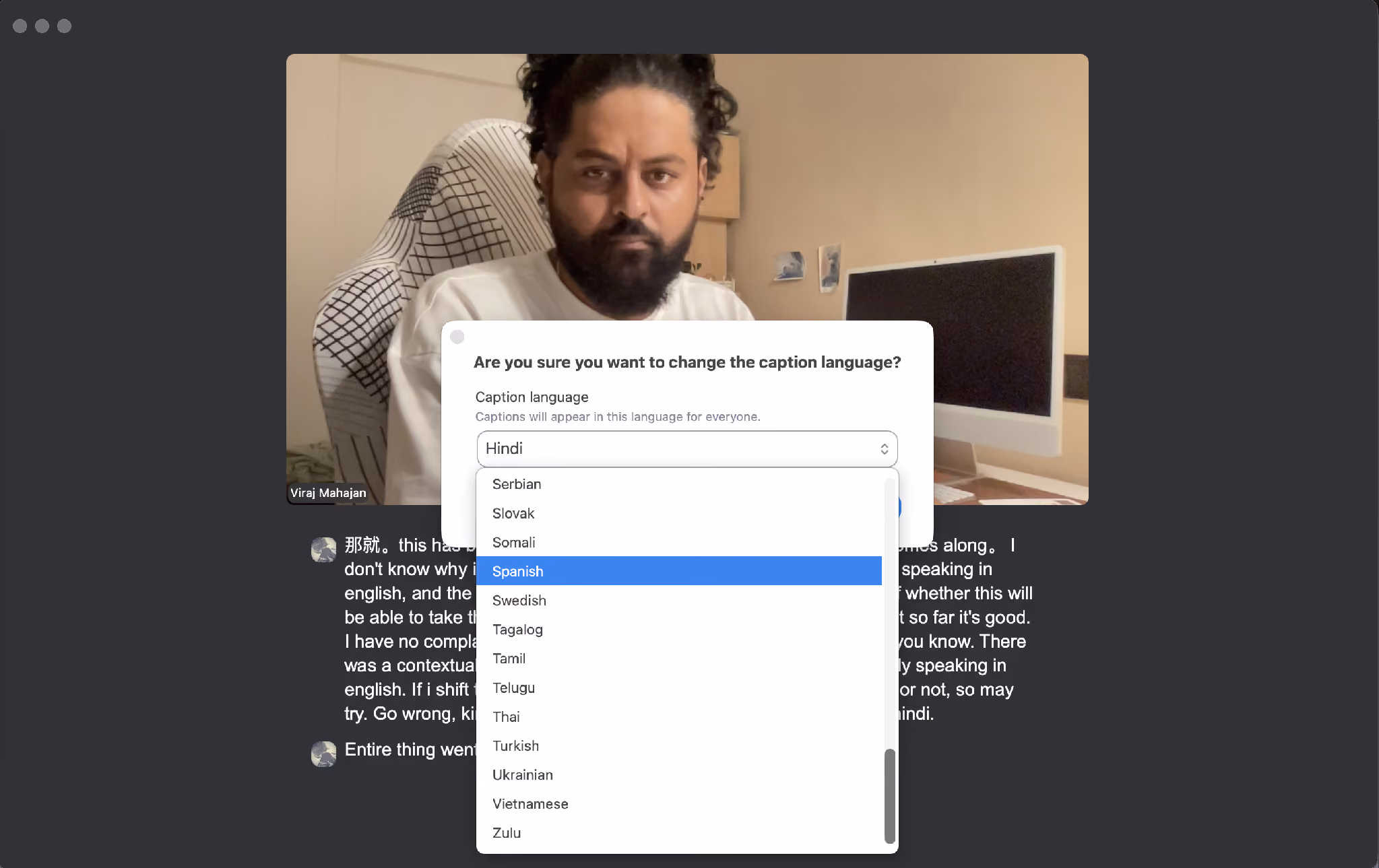 zoom caption choose language
