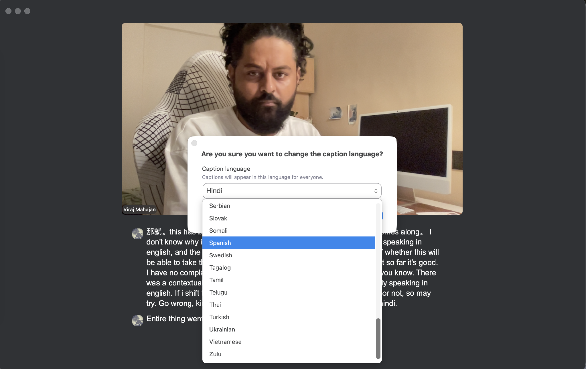 zoom caption choose language