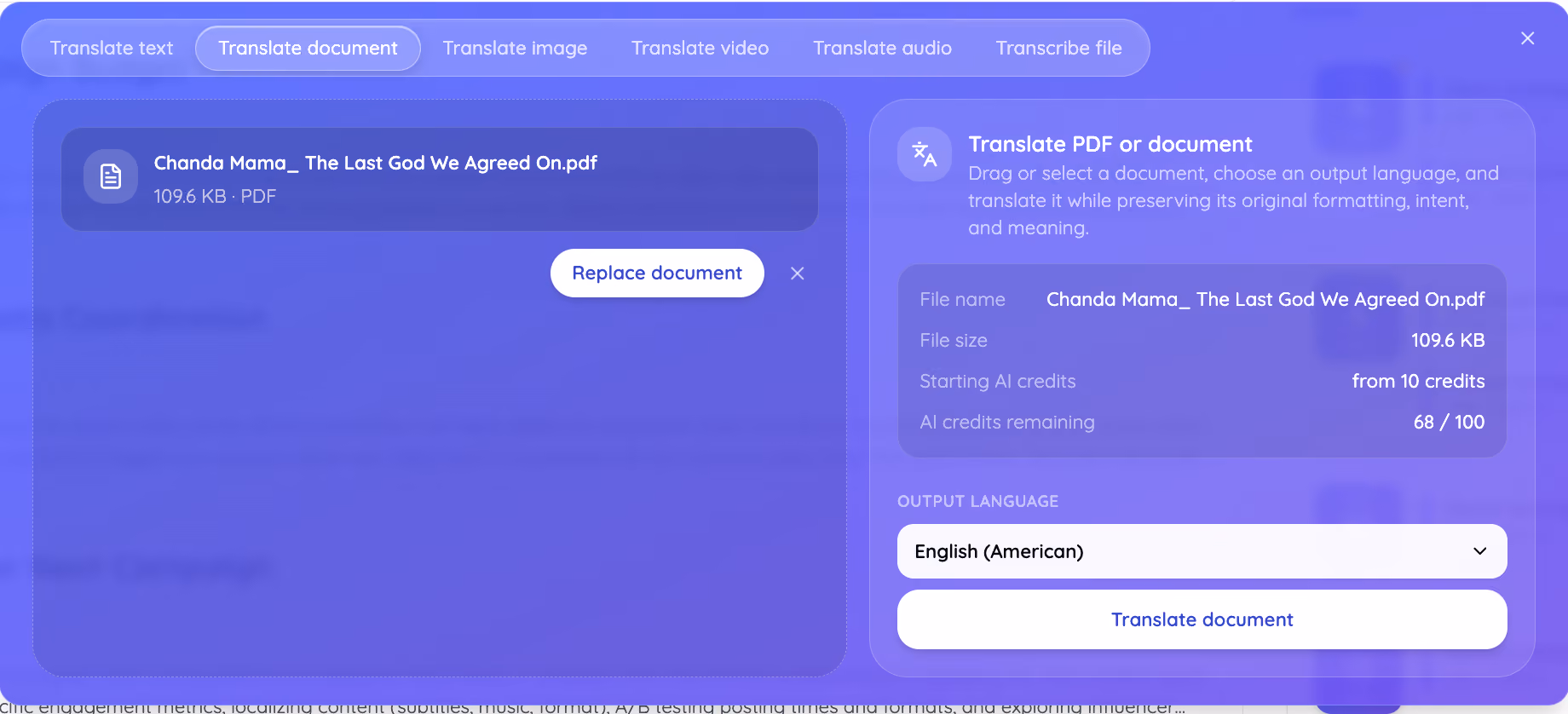 upload document to jotme pdf translator