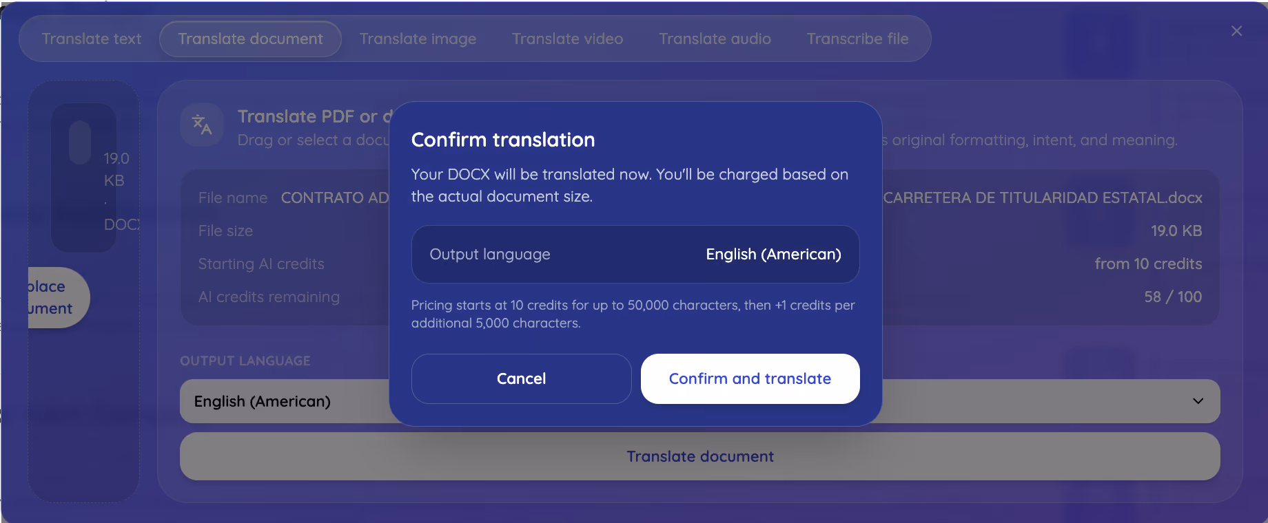 confirm translation on jotme translation