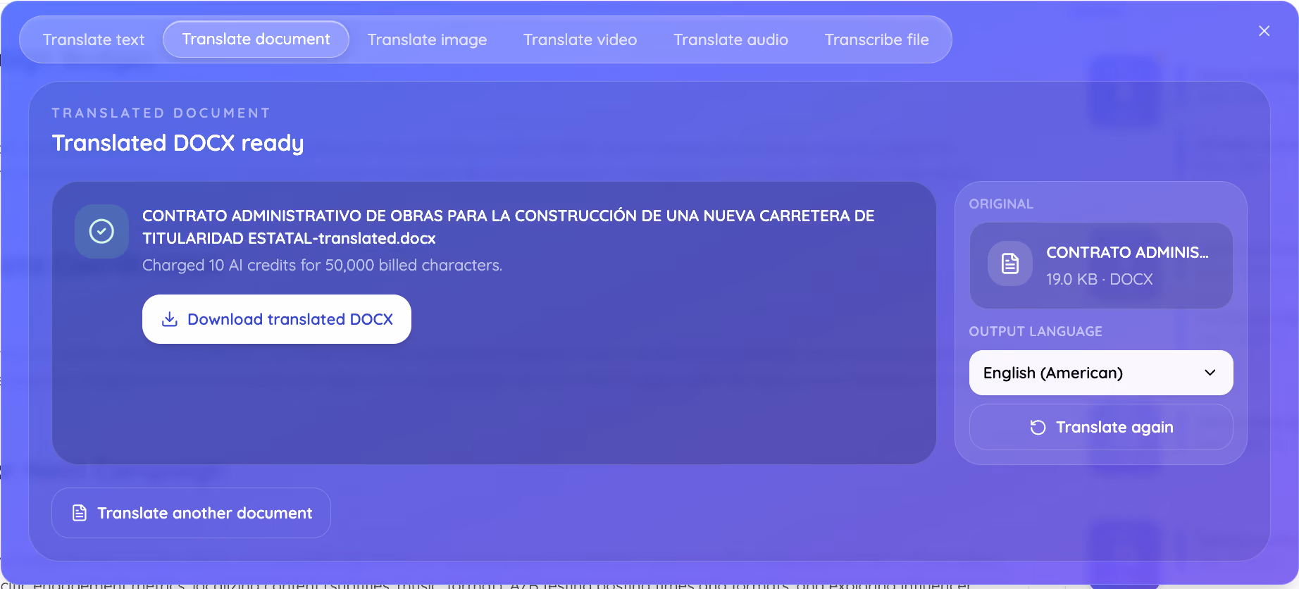 download translated document in jotme