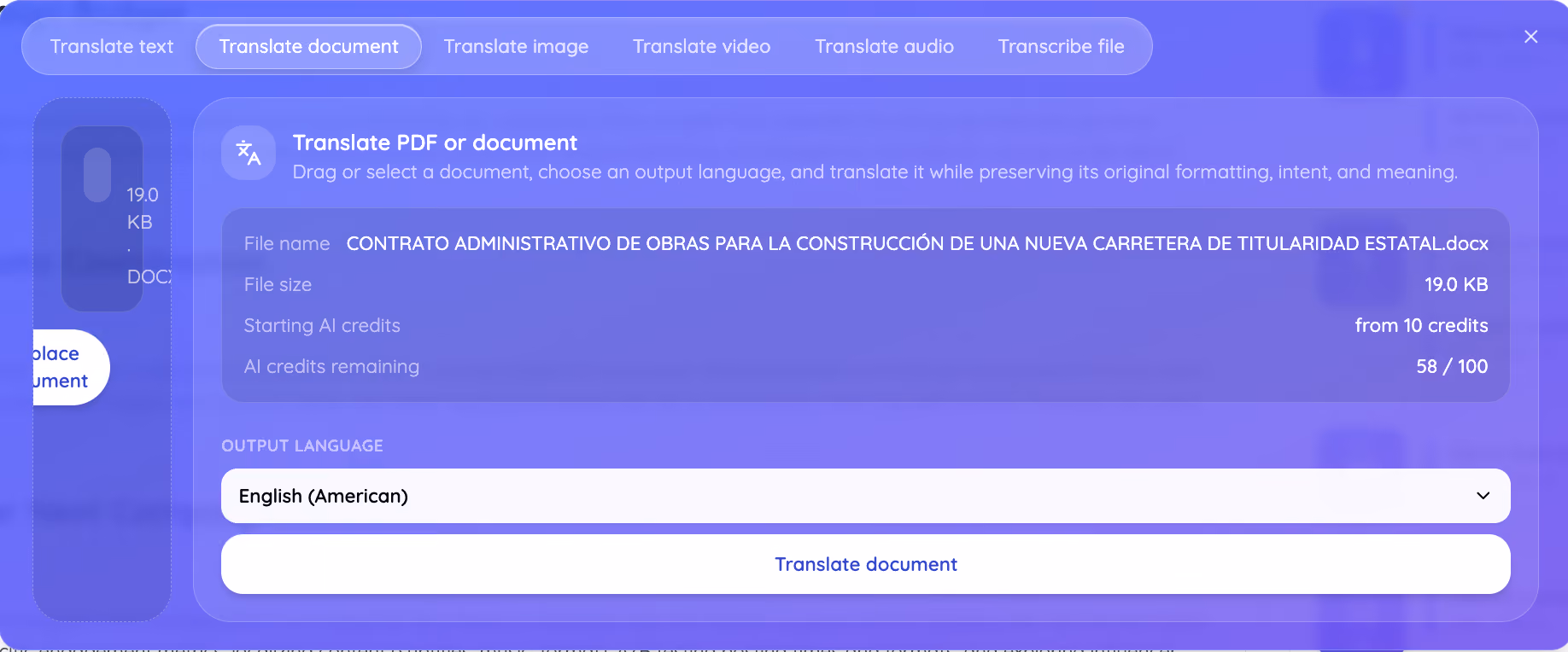 choose output language in jotme document