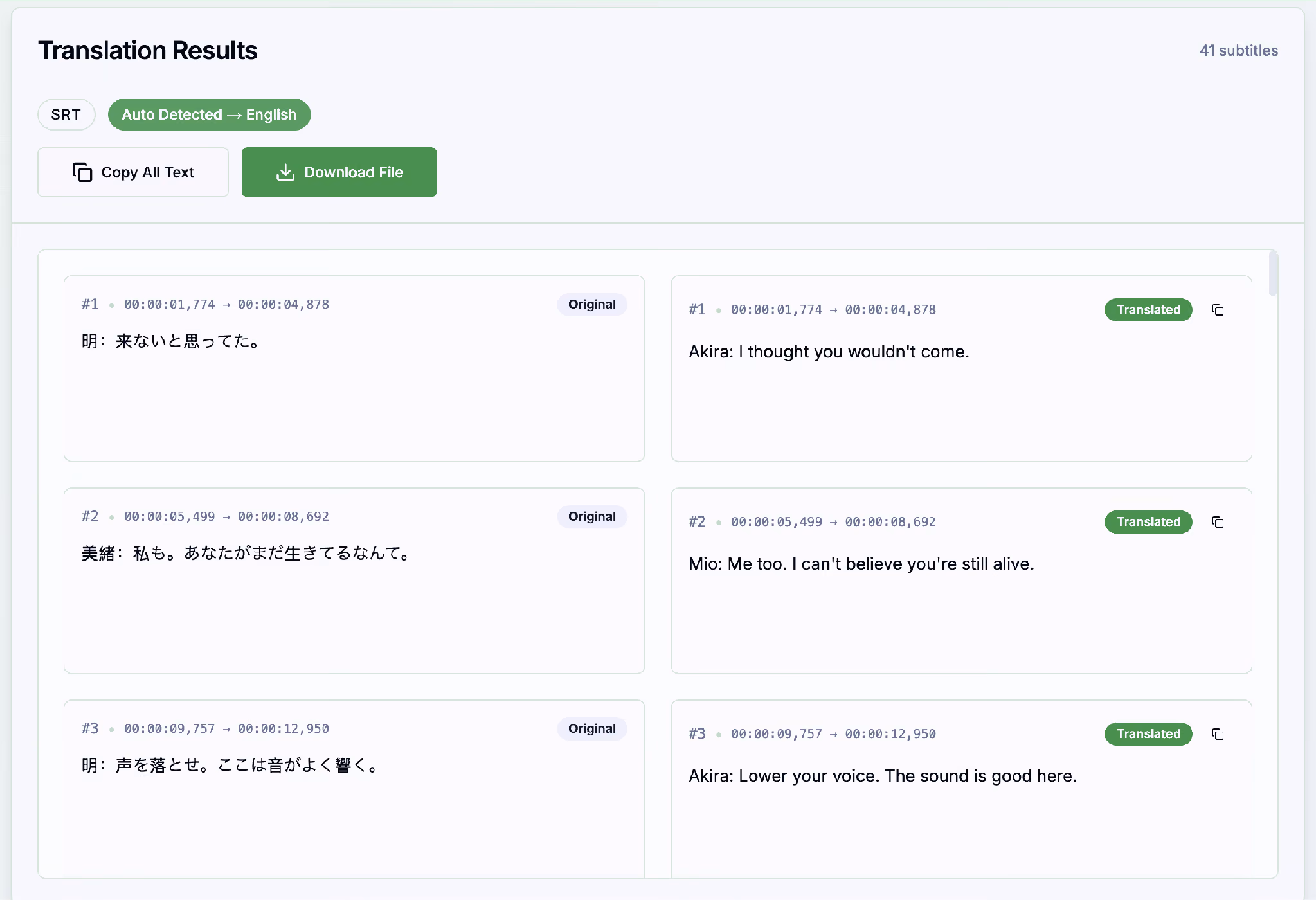 subtitlewise translation results