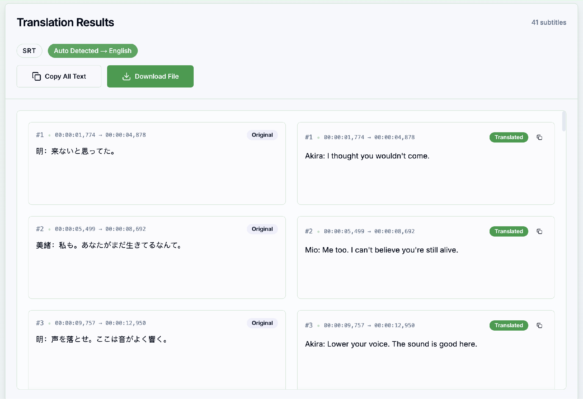 subtitlewise translation results