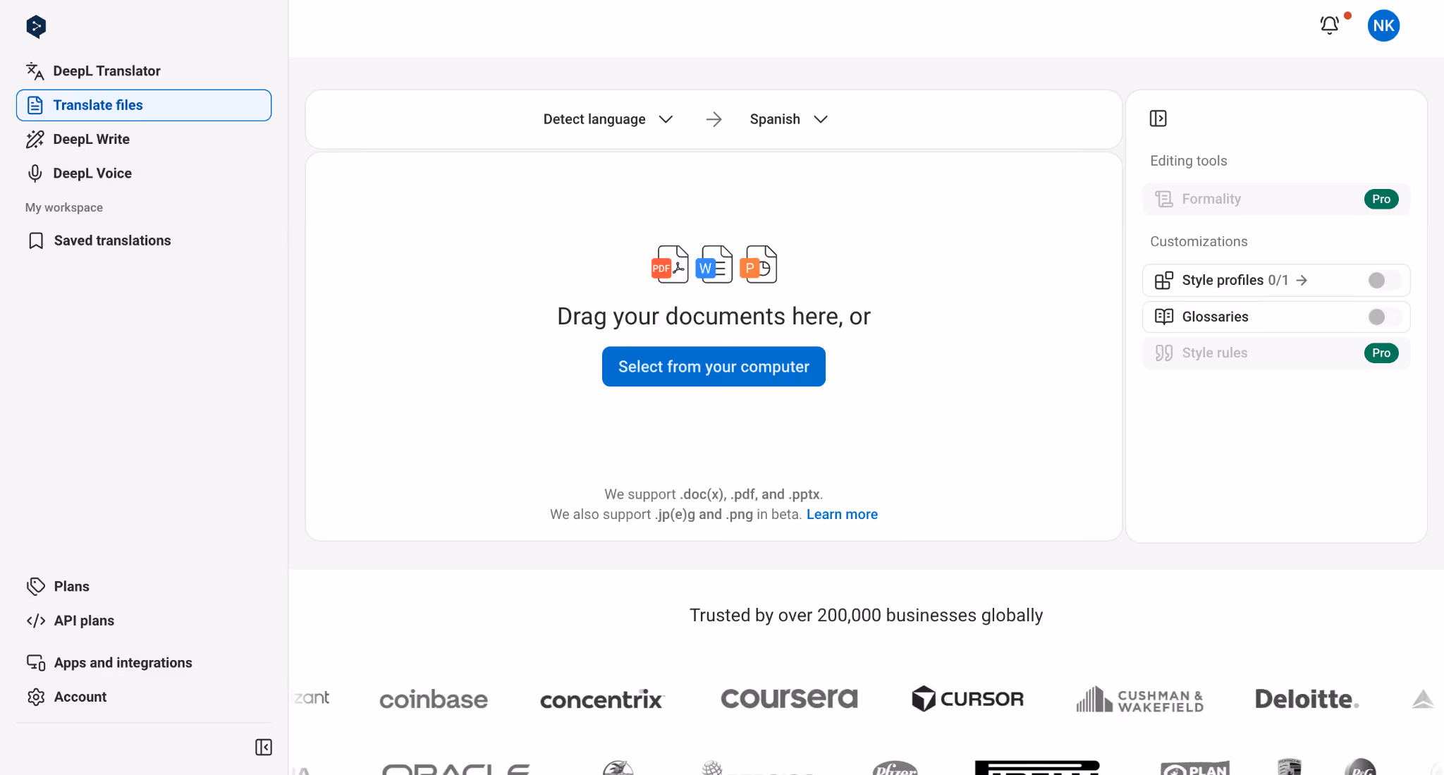 deepl homepage