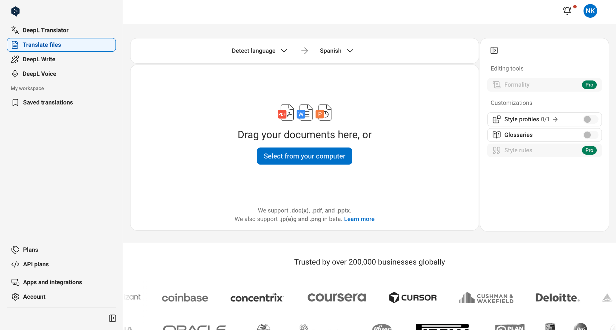 deepl homepage