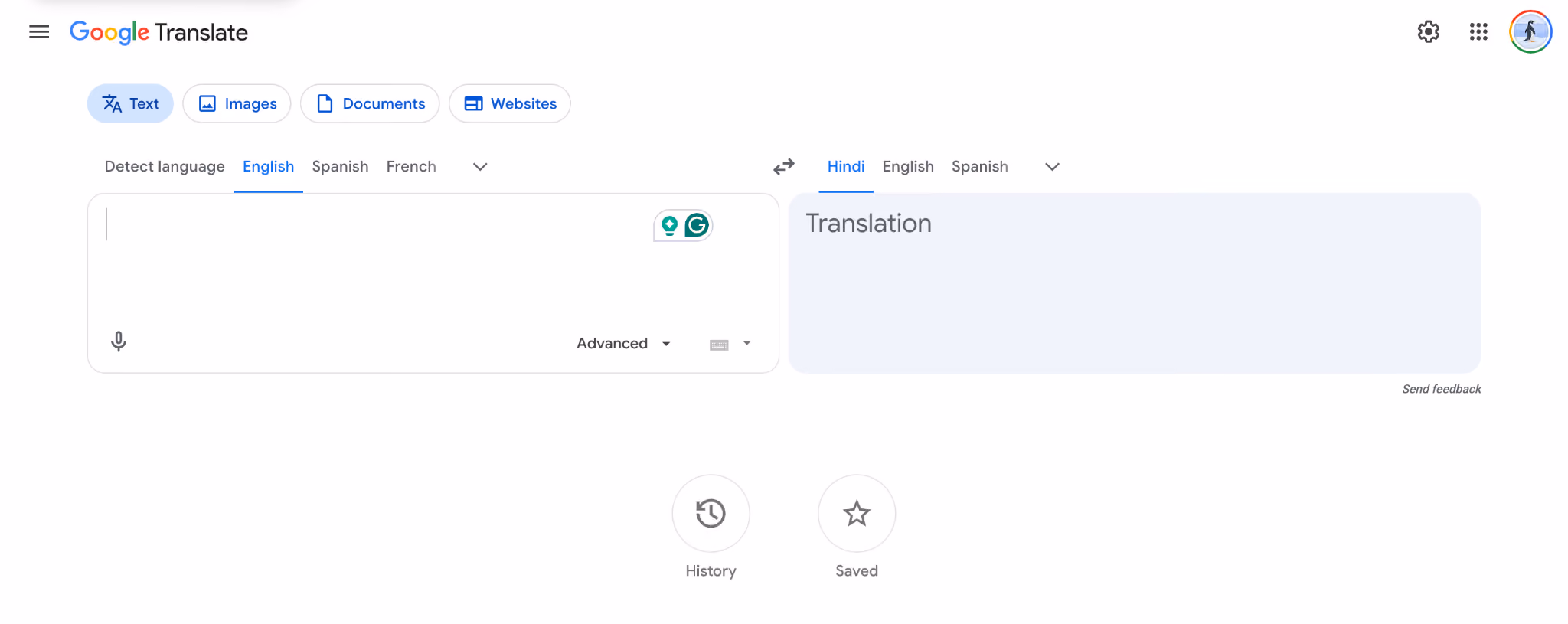 google translate homepage
