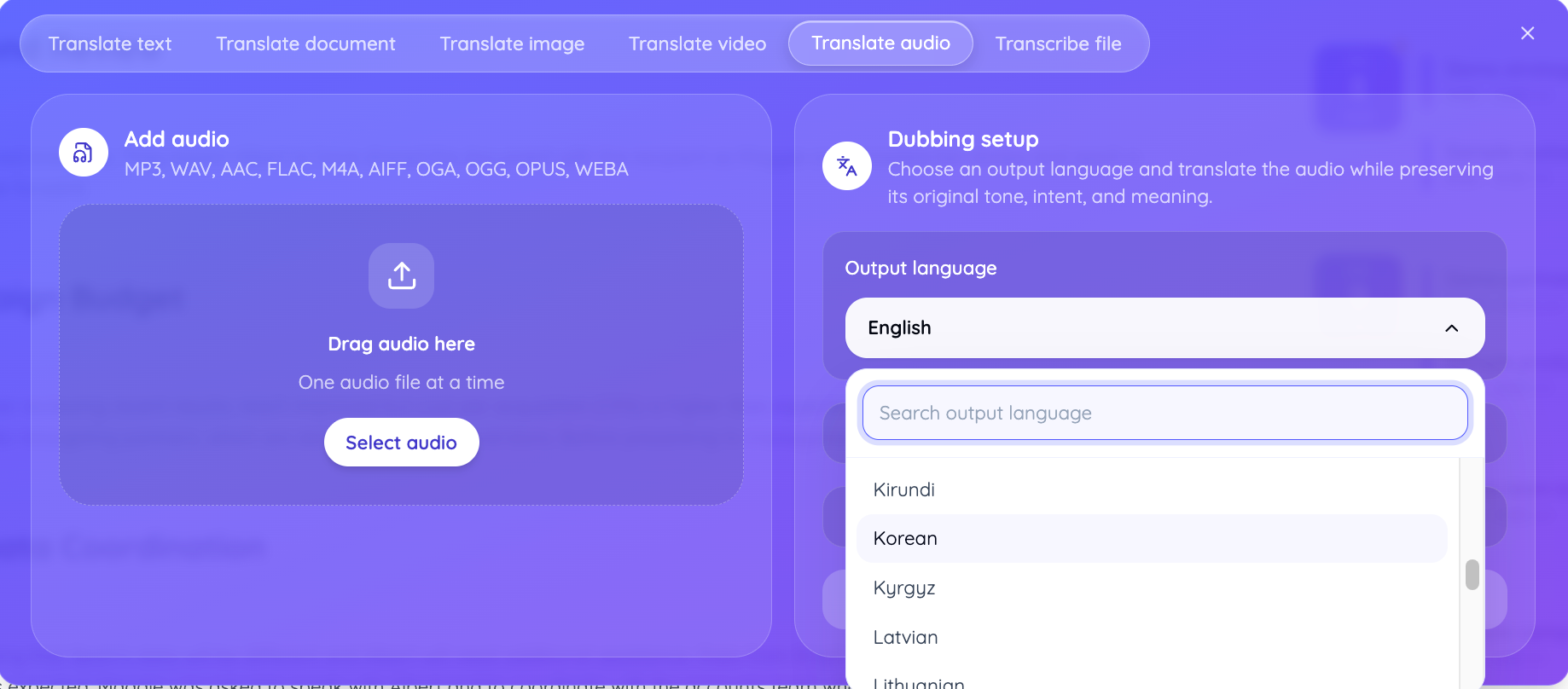 choose output language