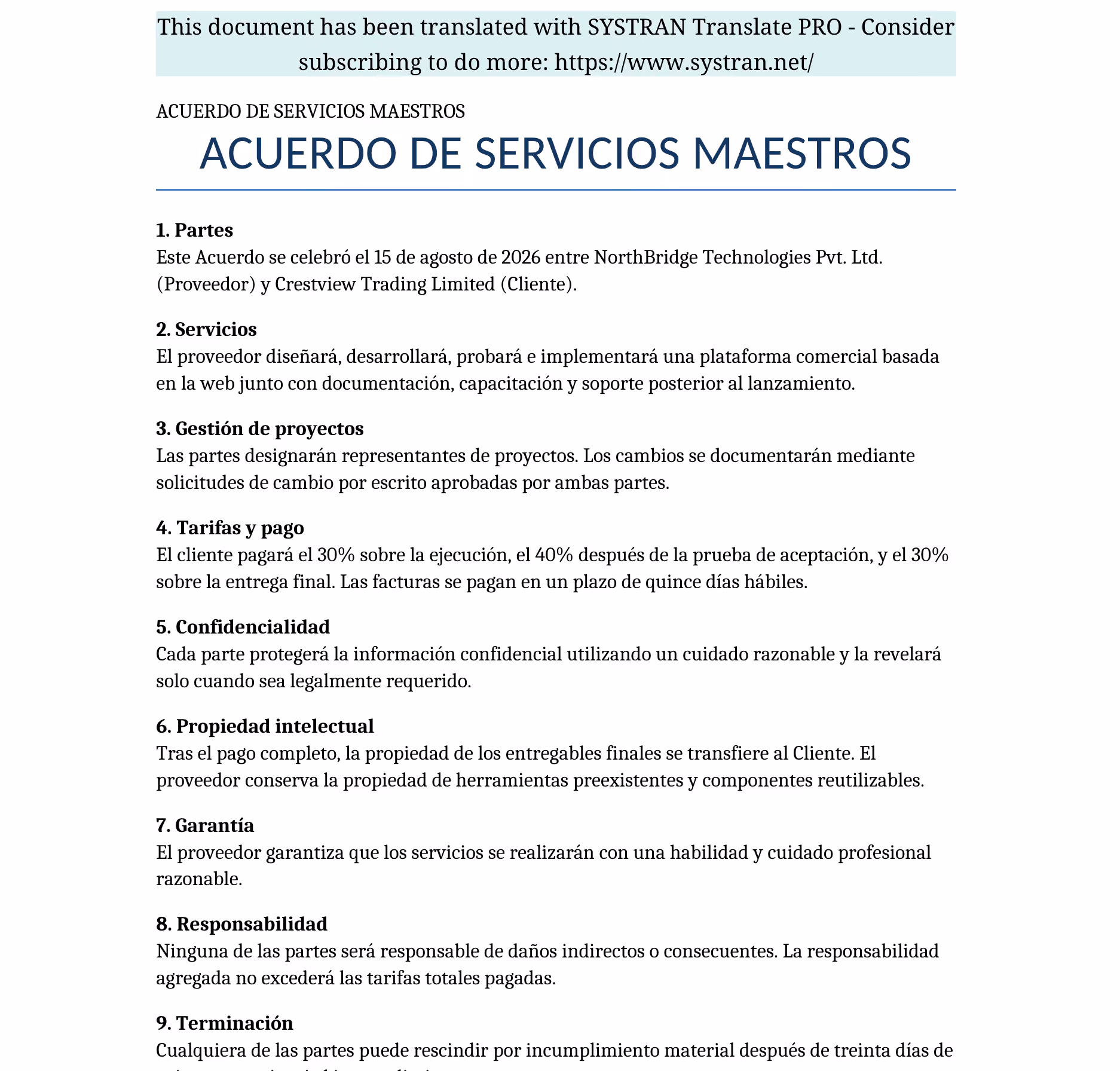 systran translated contract agreement