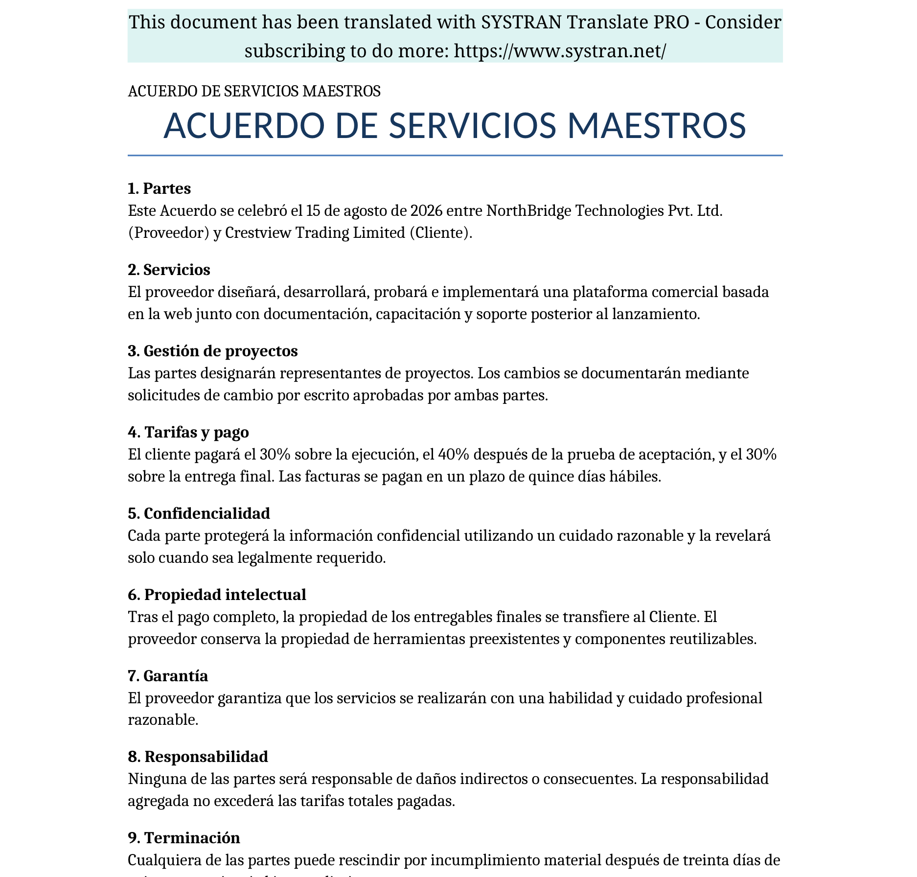 systran translated contract agreement