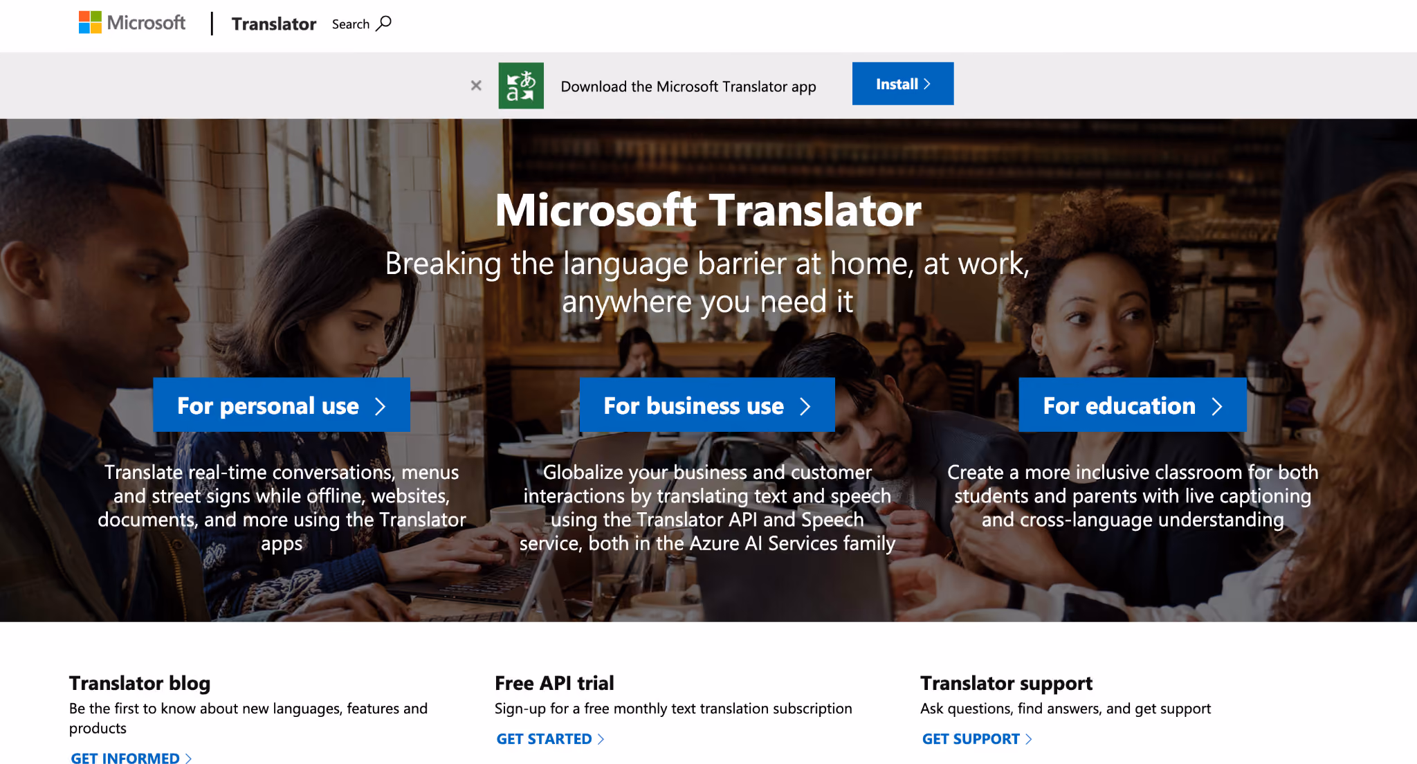 microsoft translator homepage