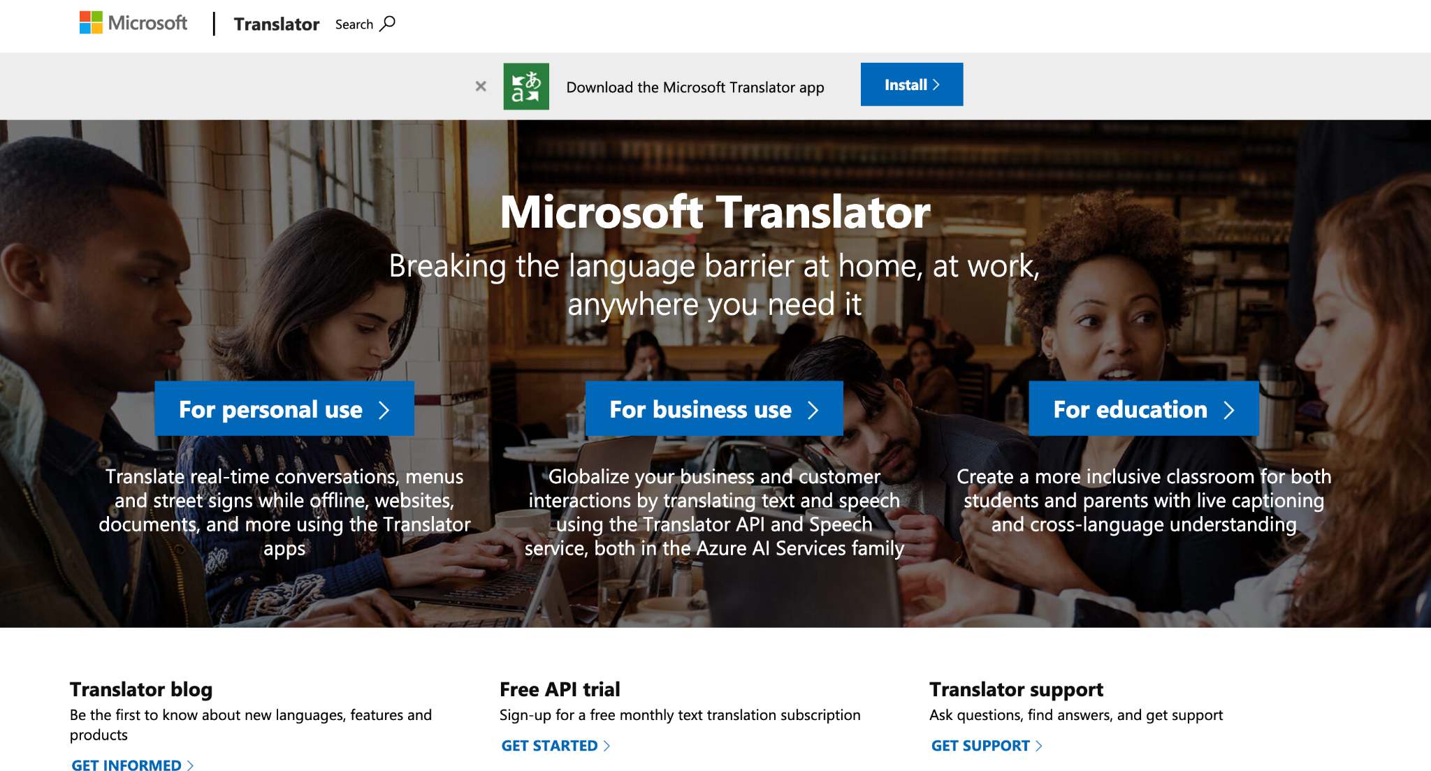 microsoft translator homepage