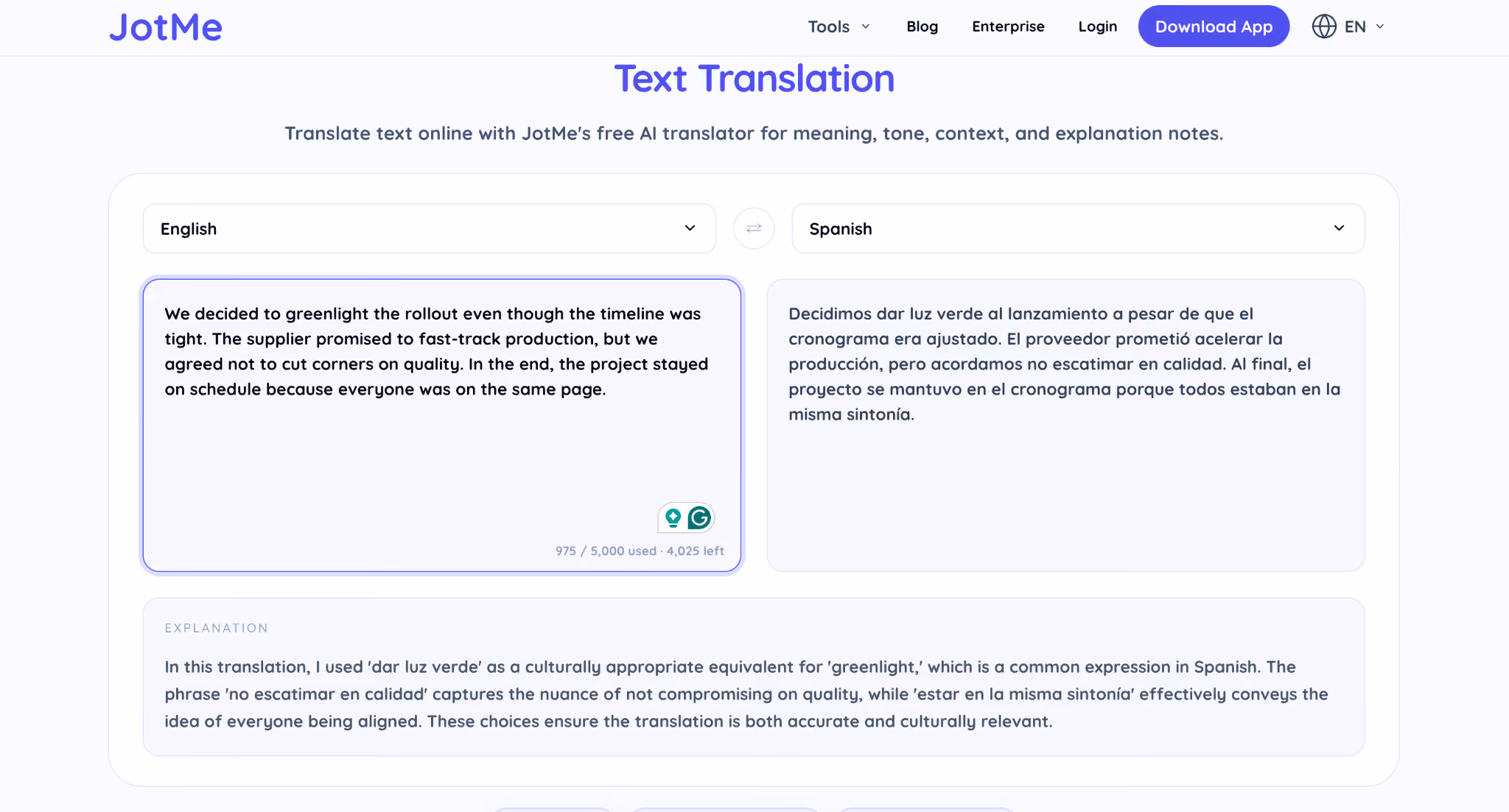 jotme text translation english to spanish 