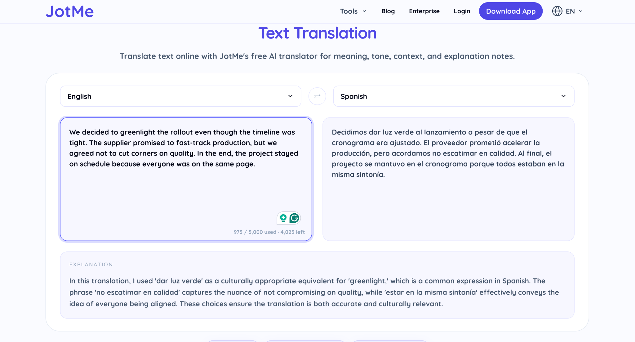 jotme text translation english to spanish
