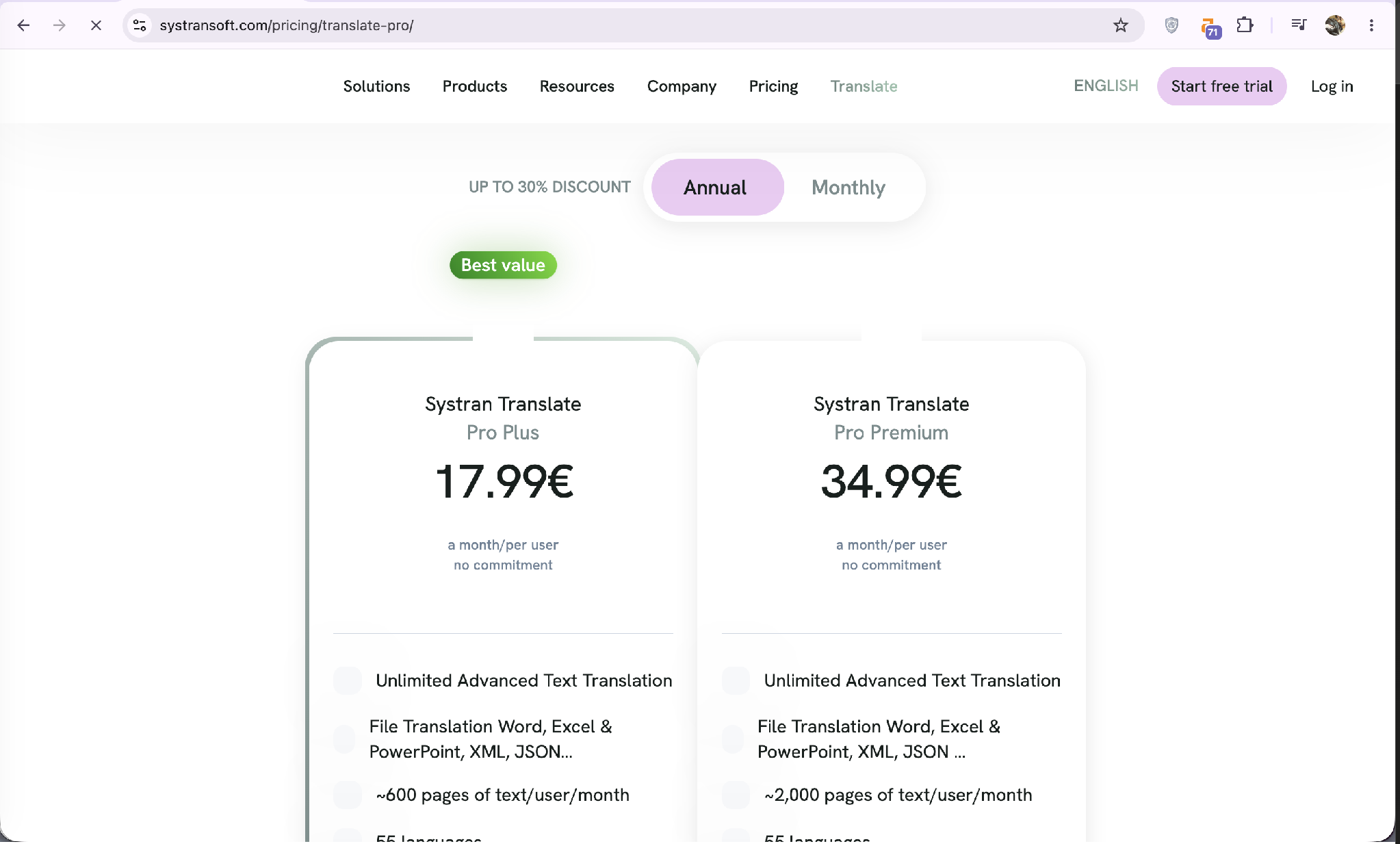 systran pricing