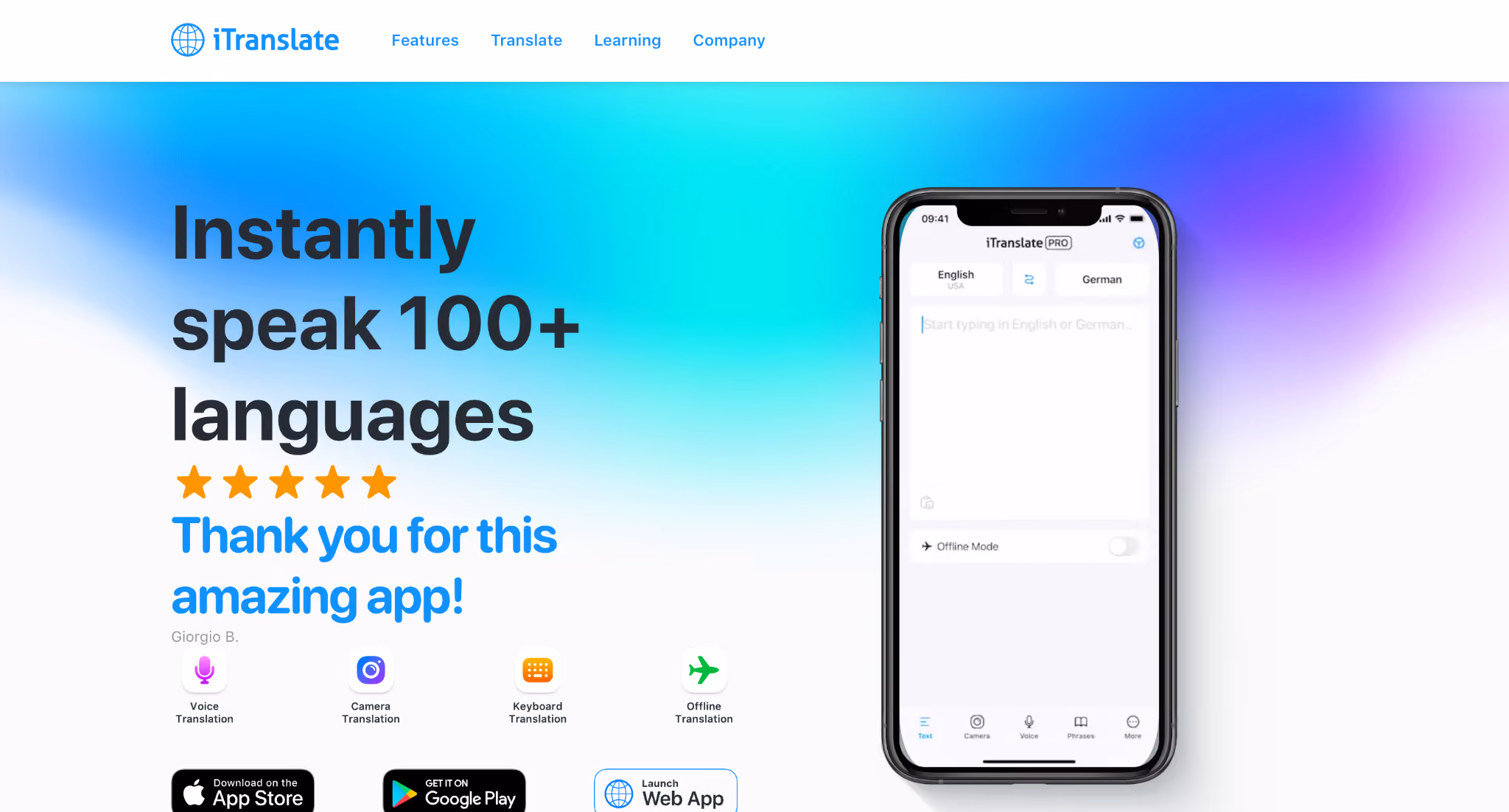 Itranslate homepage