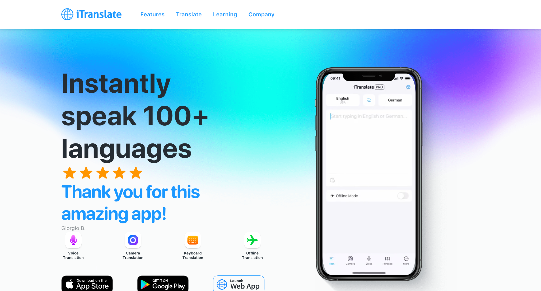 Itranslate homepage
