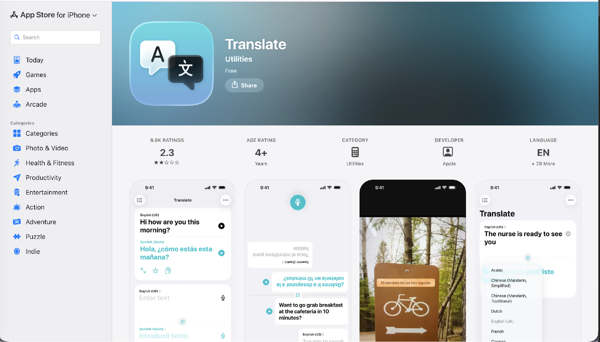 apple translate homepage