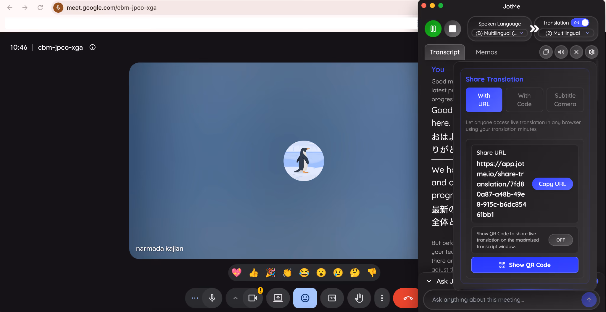 jotme share translation minutes