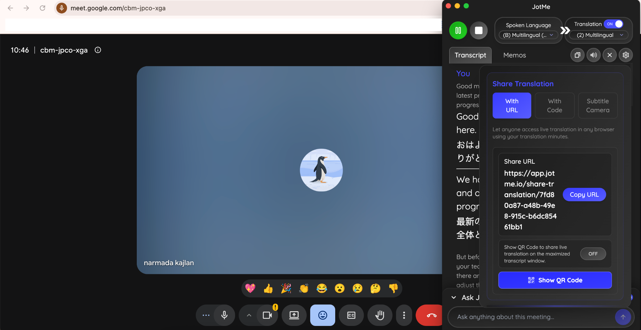 jotme share translation minutes