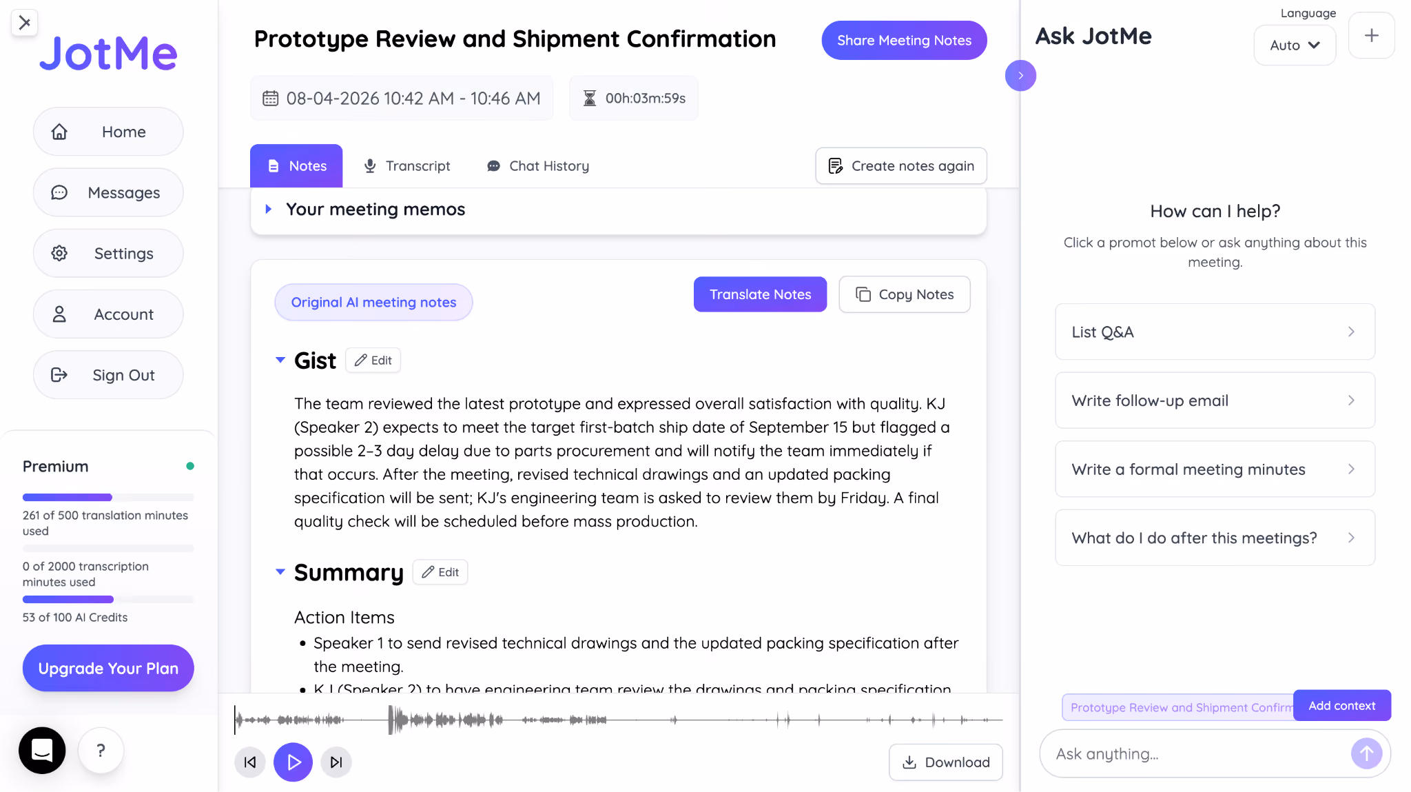 jotme ai meeting notes