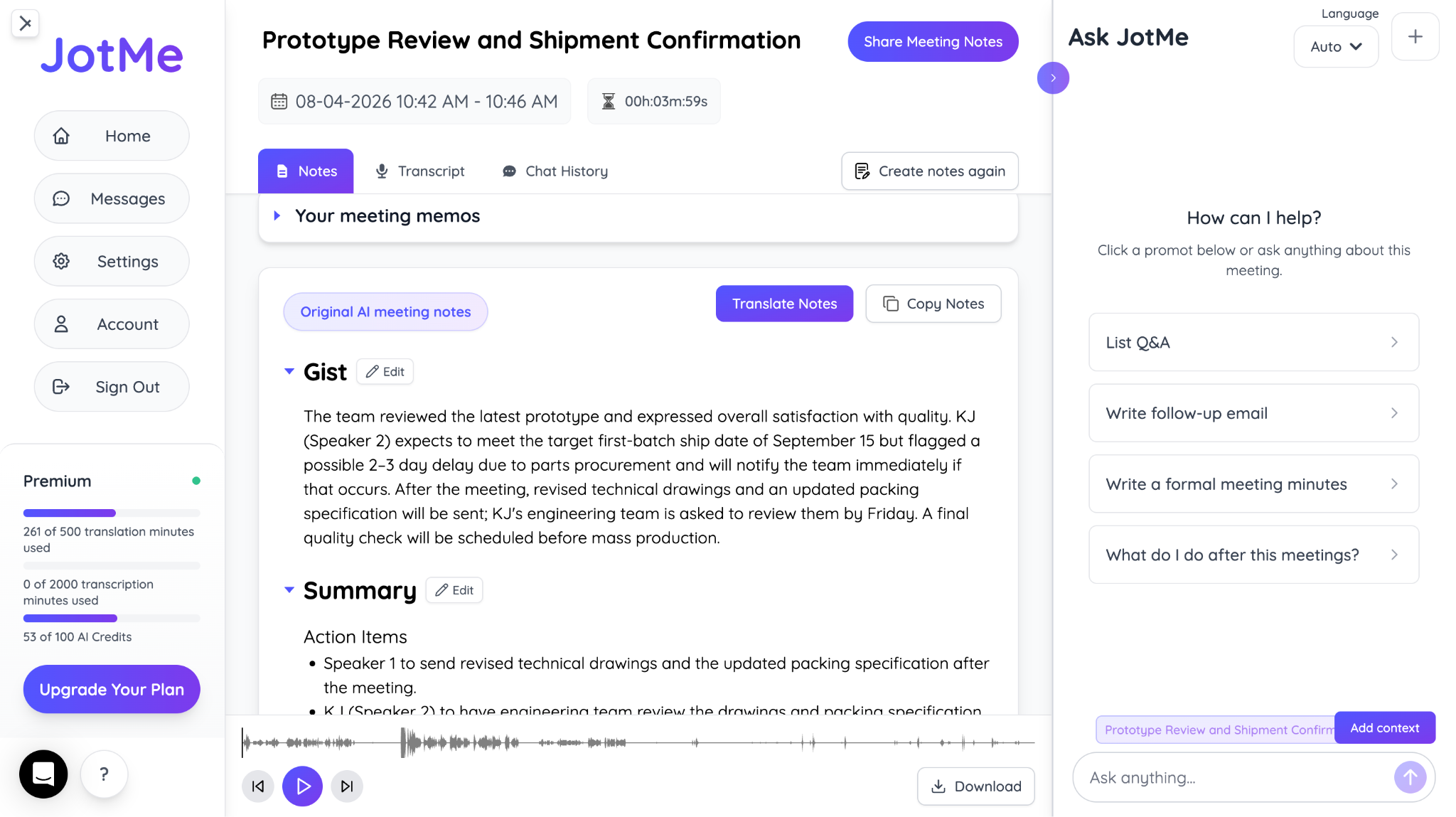 jotme ai meeting notes
