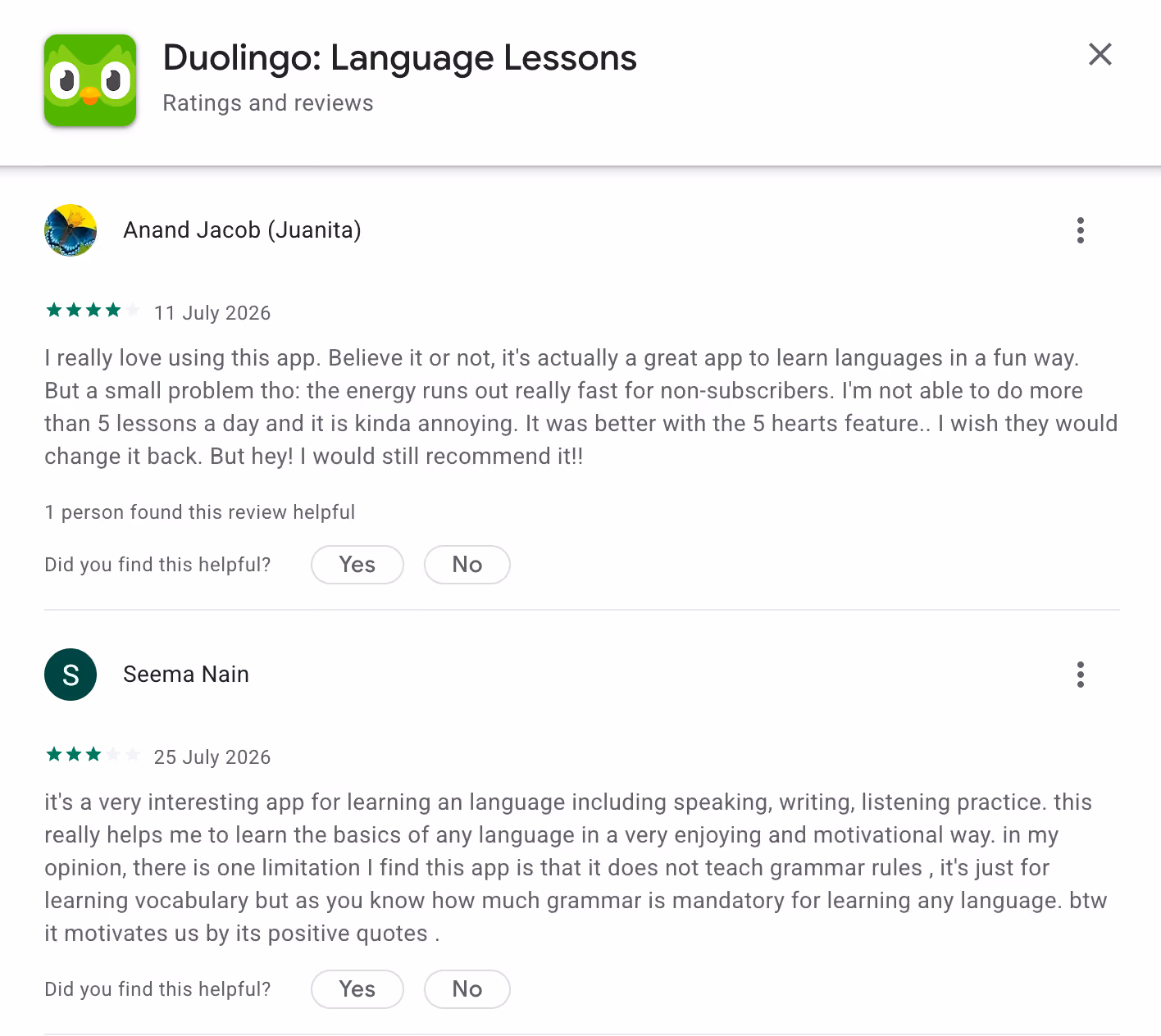 duolingo play store review
