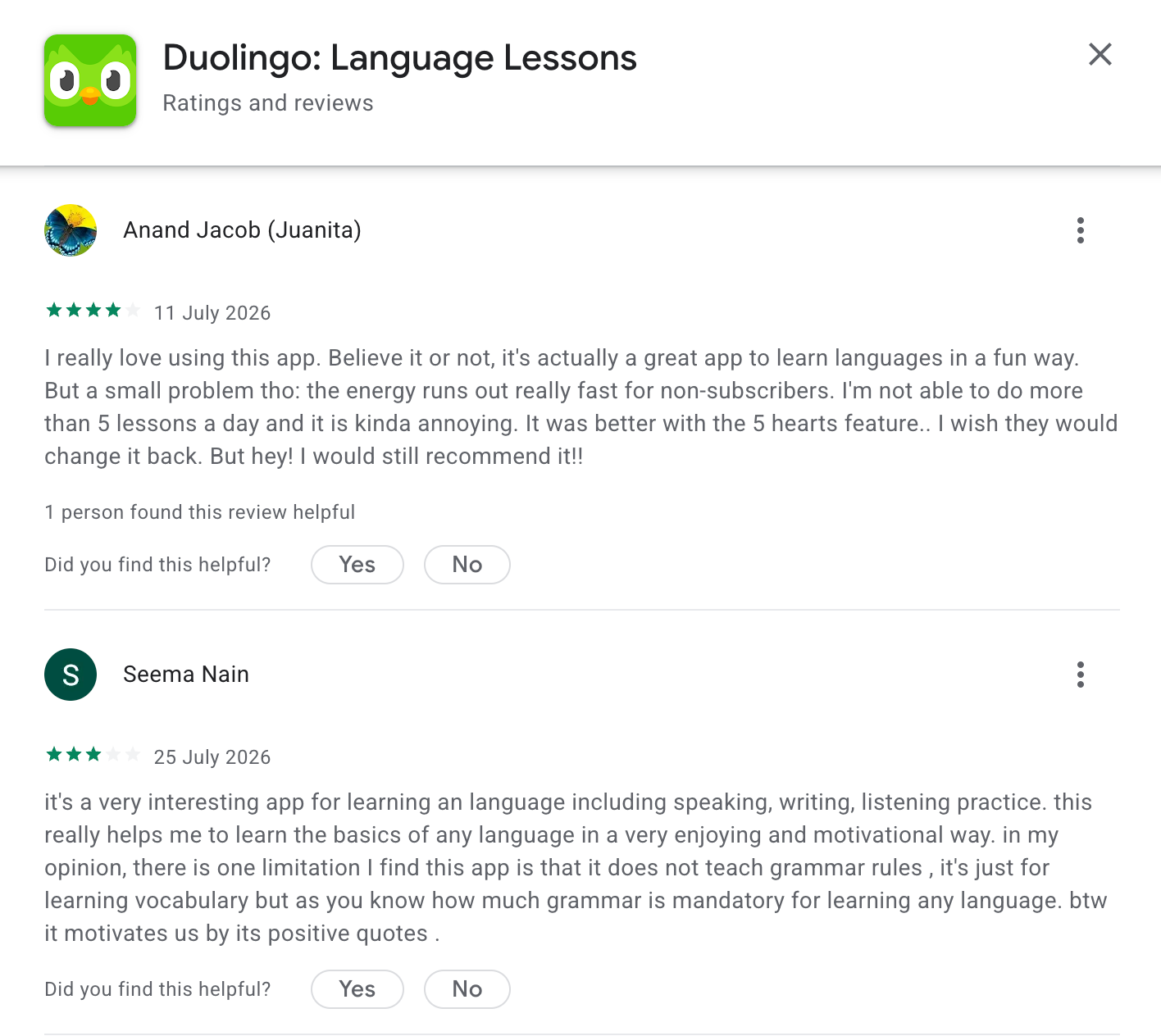 duolingo play store review