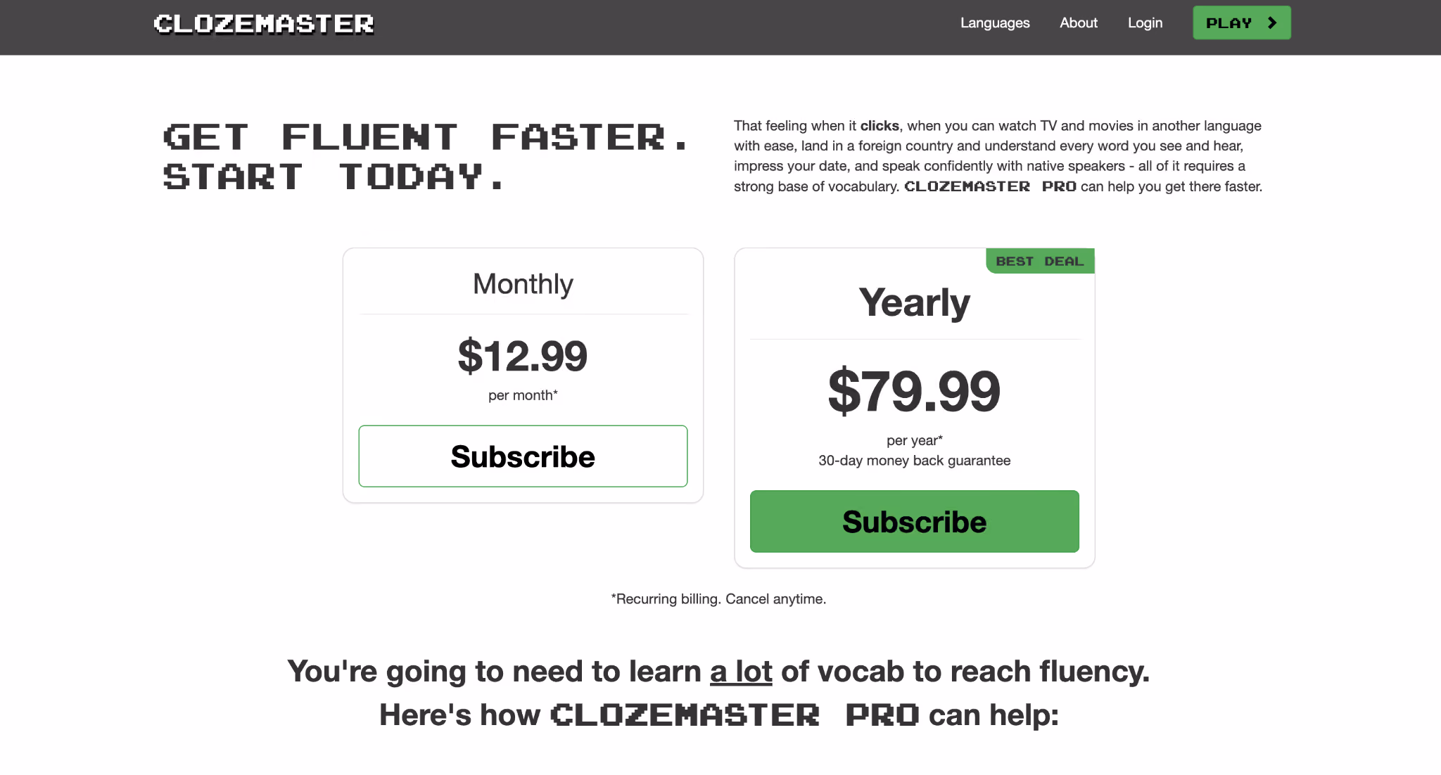clozemaster pricing