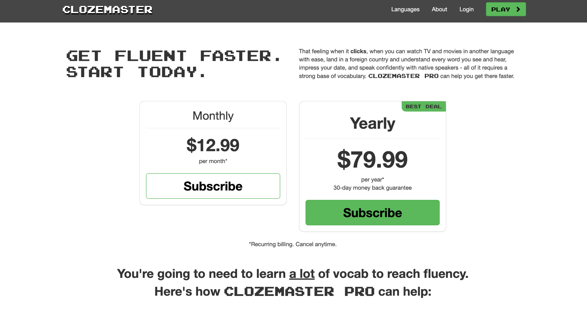 clozemaster pricing