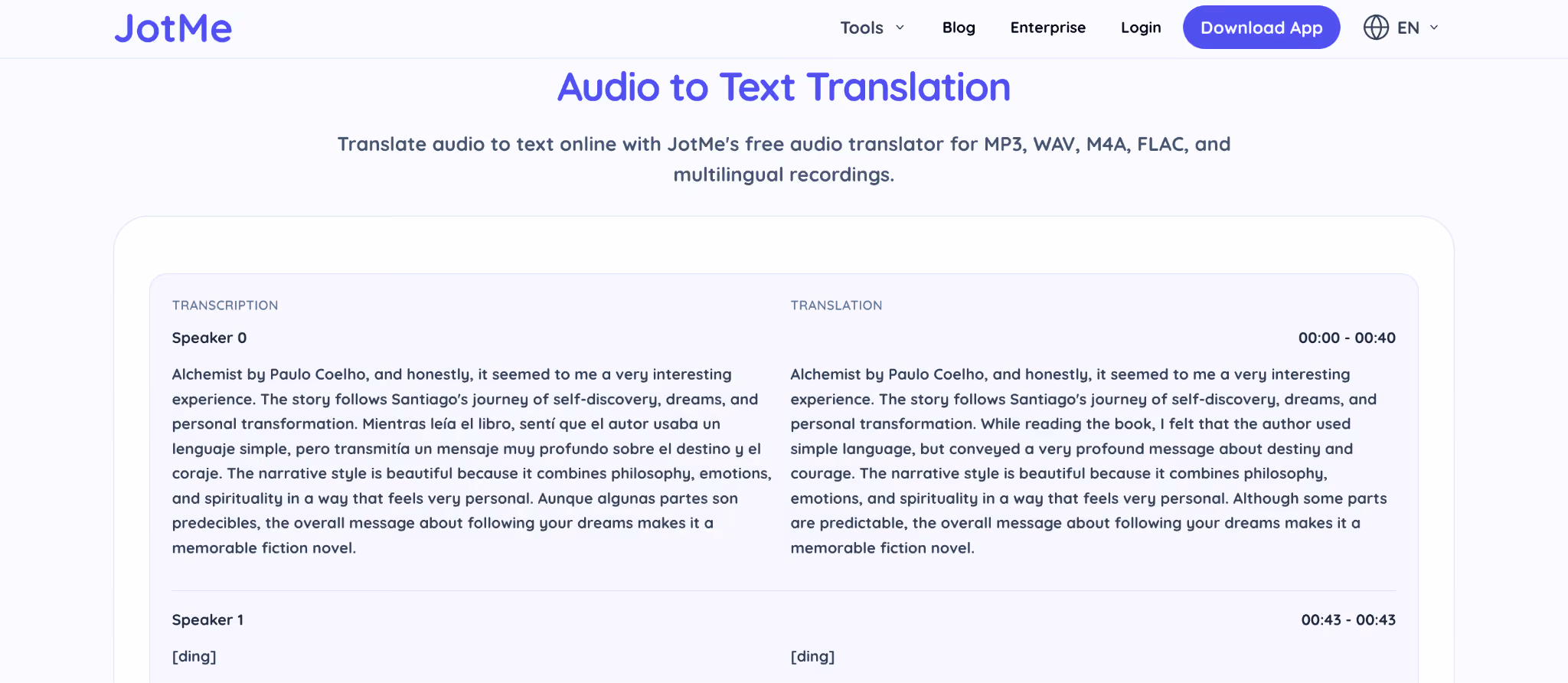jotme bilingual audio transcription