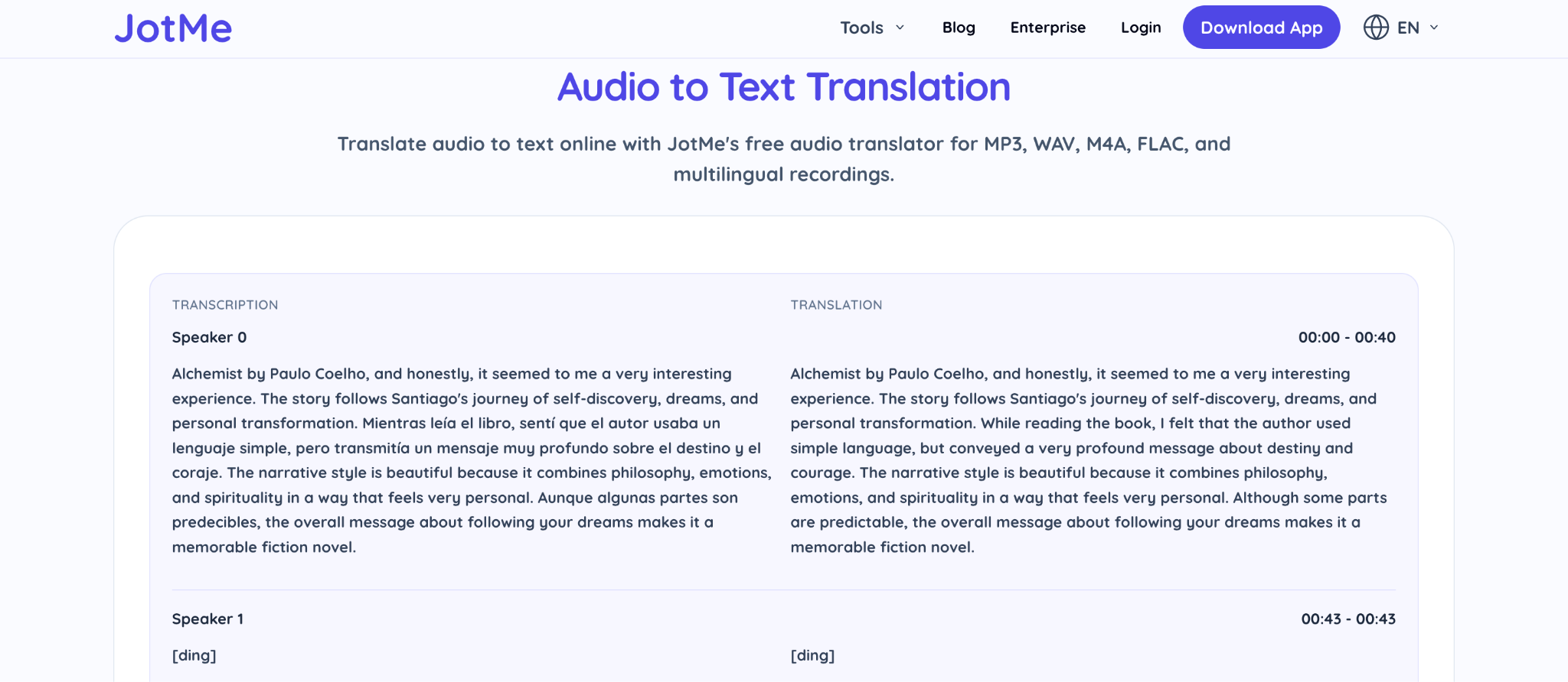 transcripcion de audio bilingüe de jotme