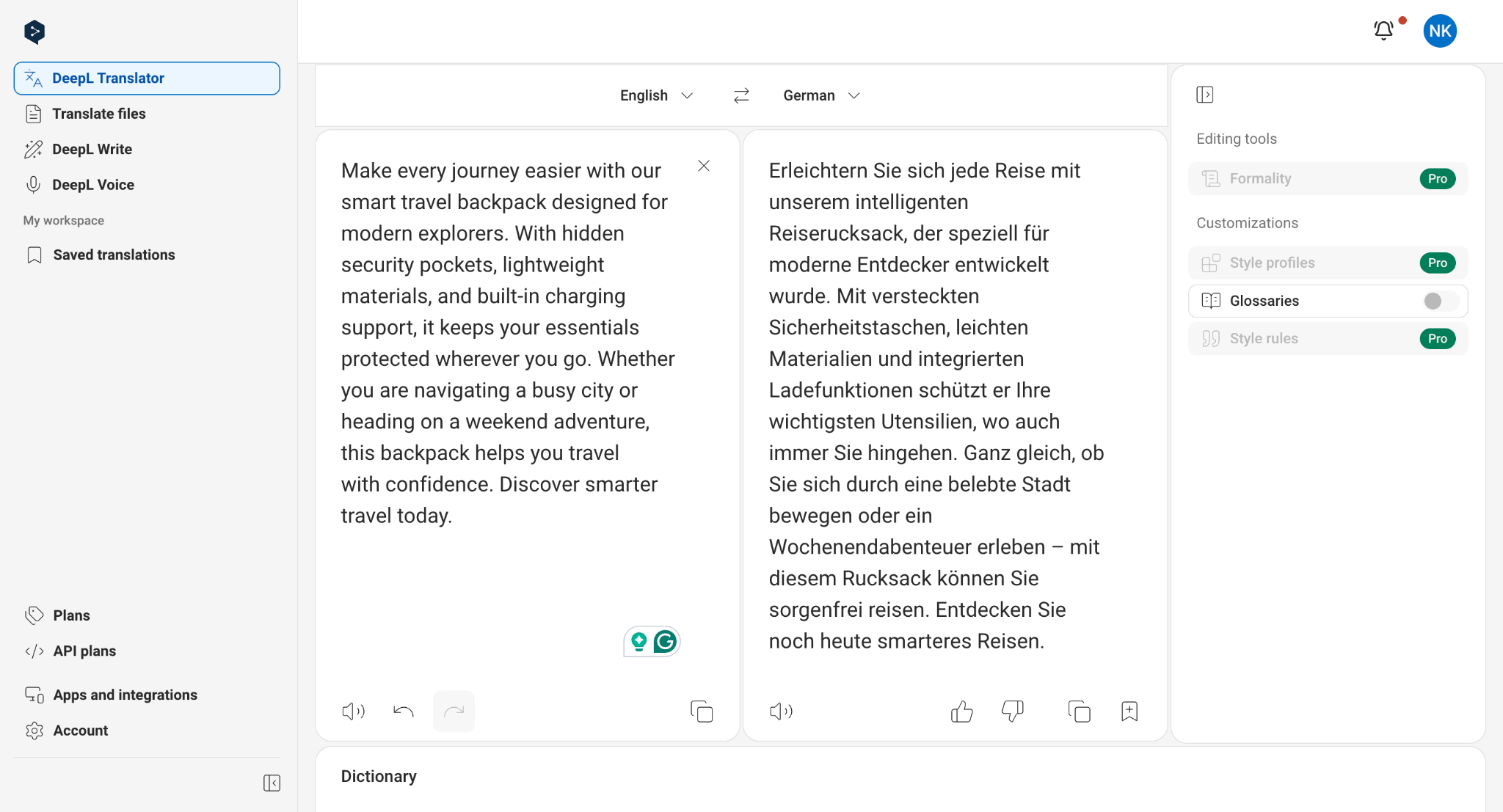 deepl traduction anglais vers allemand