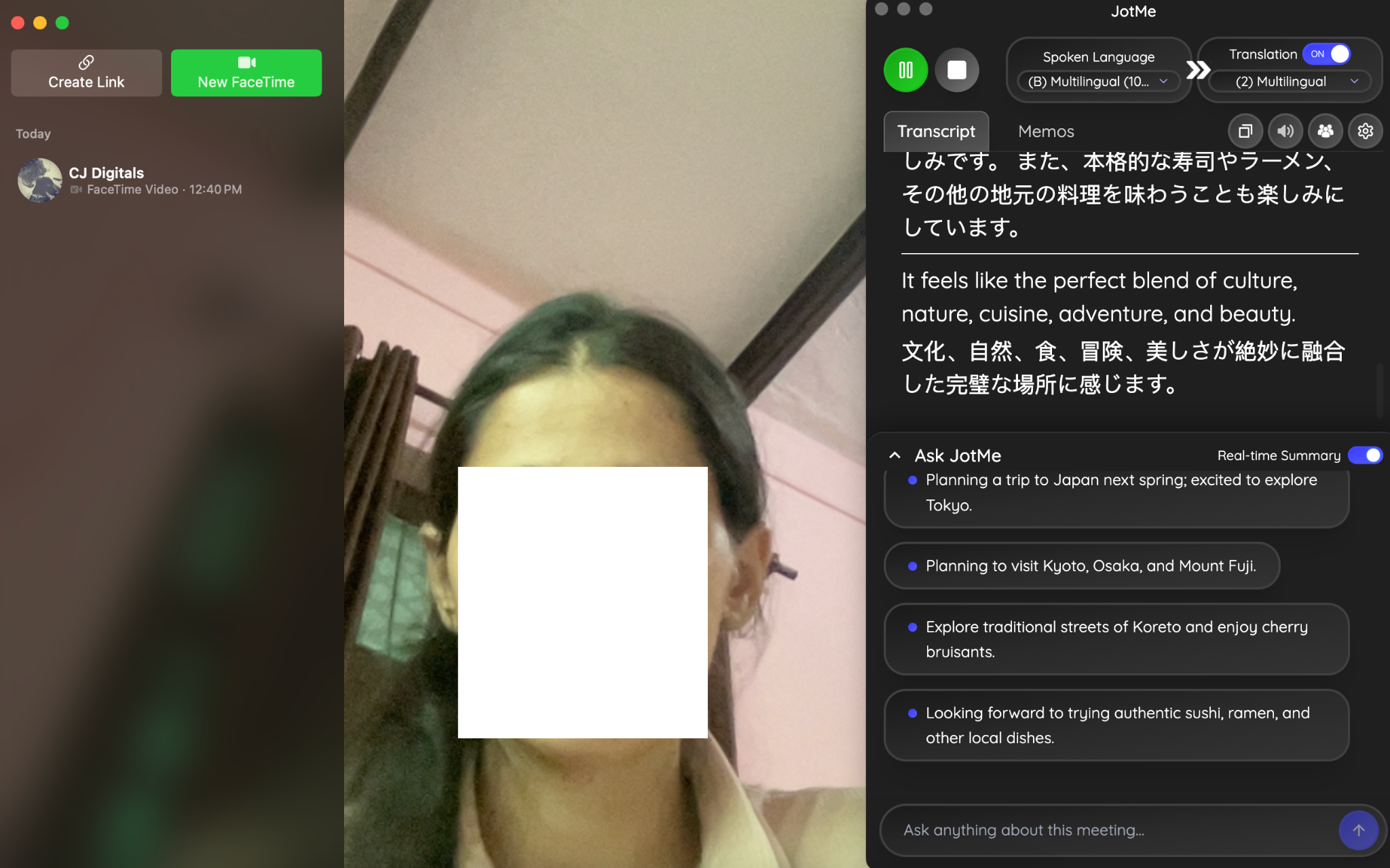 jotme facetime live translation
