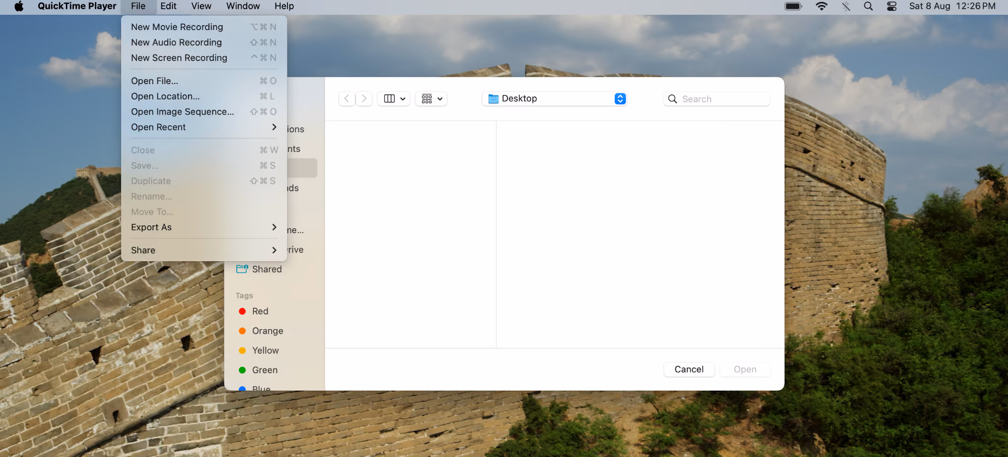 quicktime player new screen recording