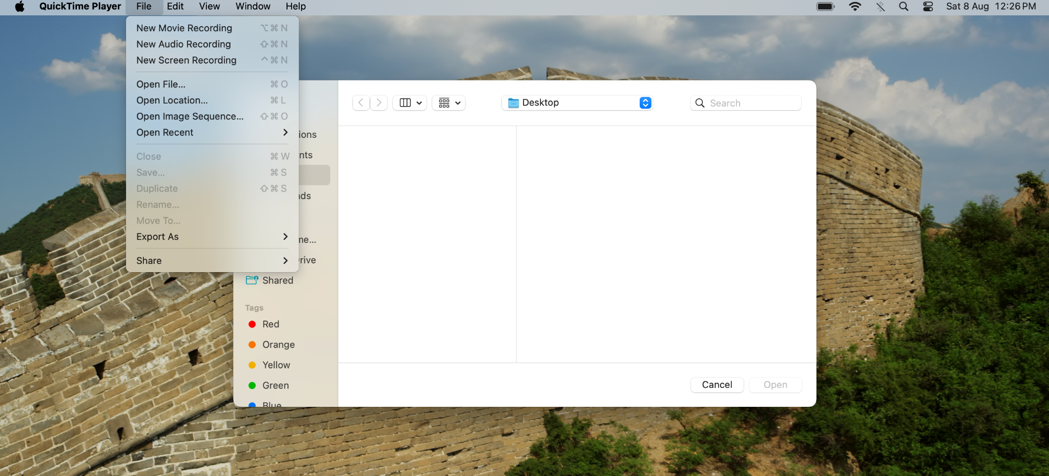 quicktime player new screen recording