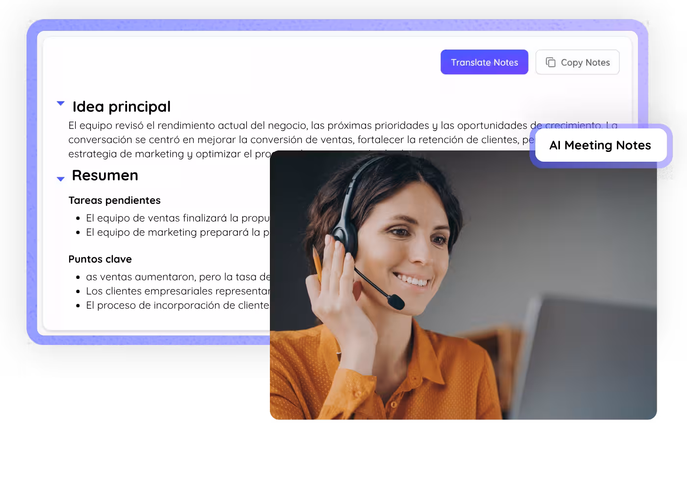 Spanish AI Meeting Notes, Live or Uploaded | JotMe