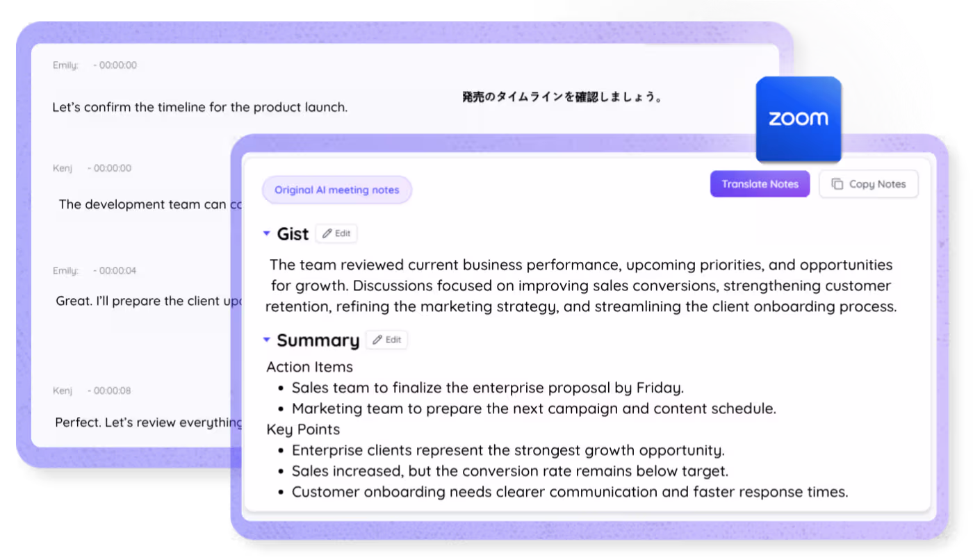 Zoom Transcript with Speaker Names, After a Meeting | JotMe