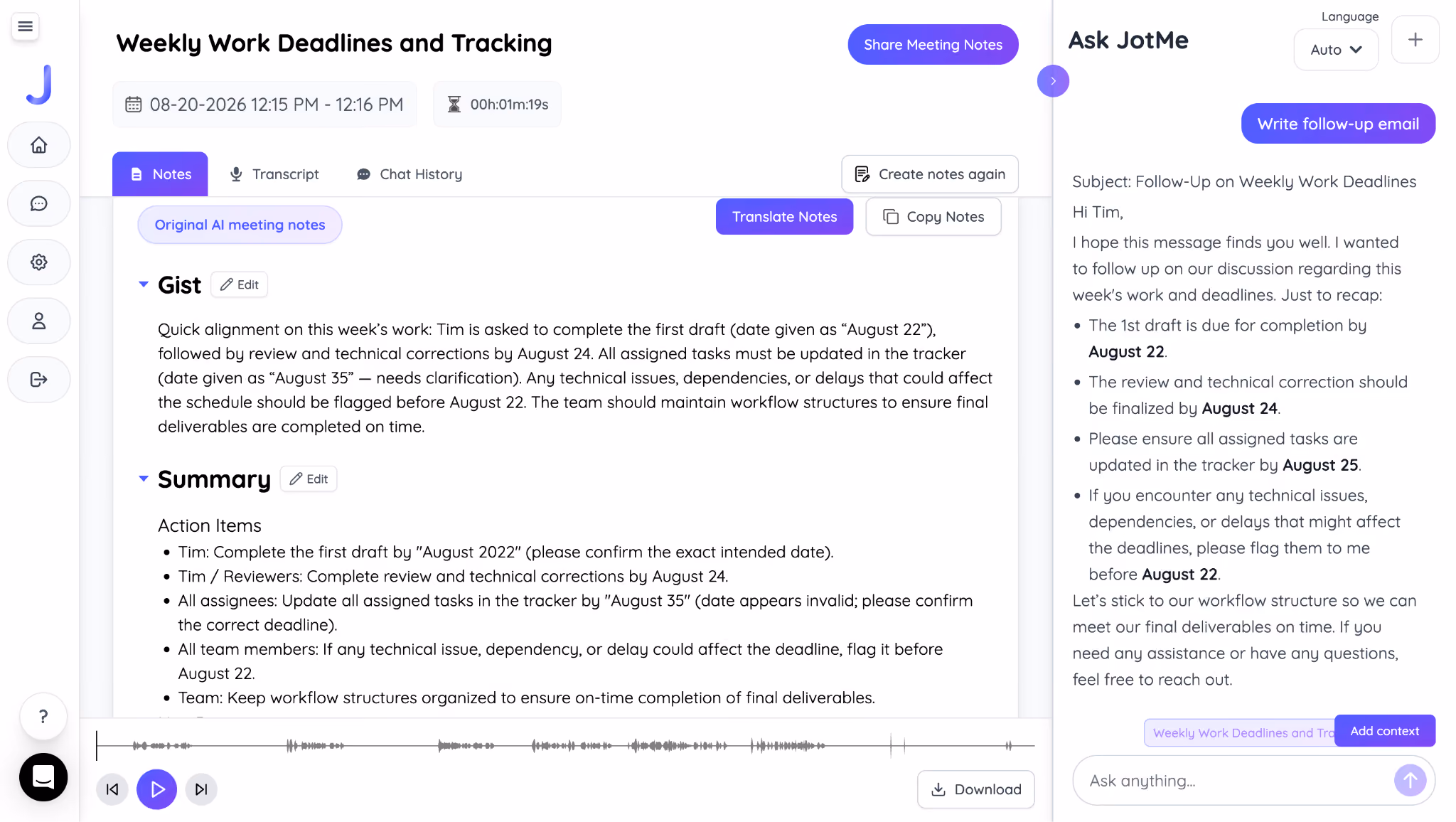 jotme meeting notes