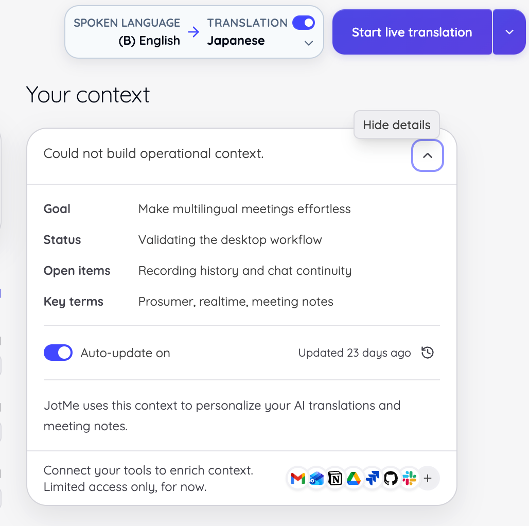 JotMe Your context panel