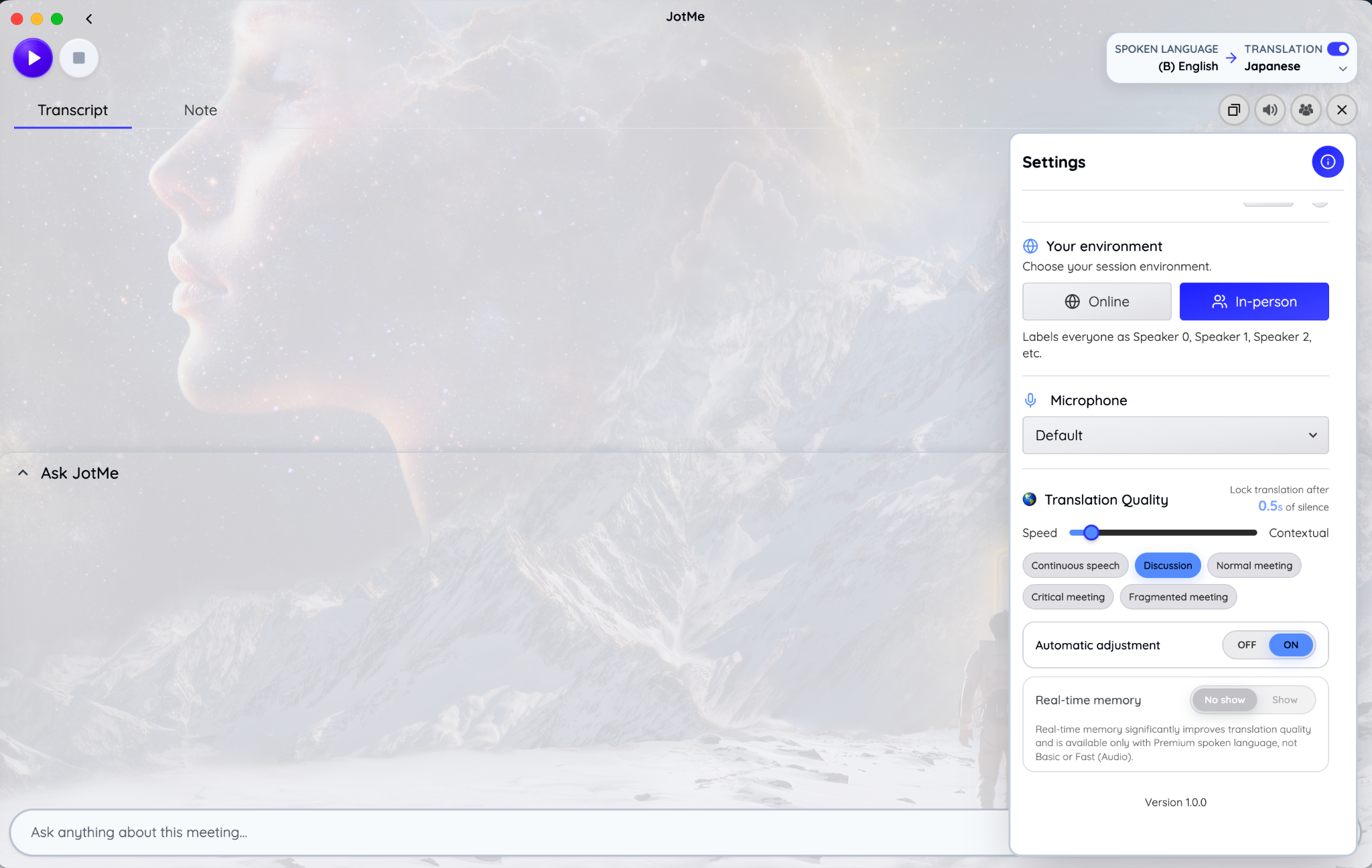 JotMe live translation window