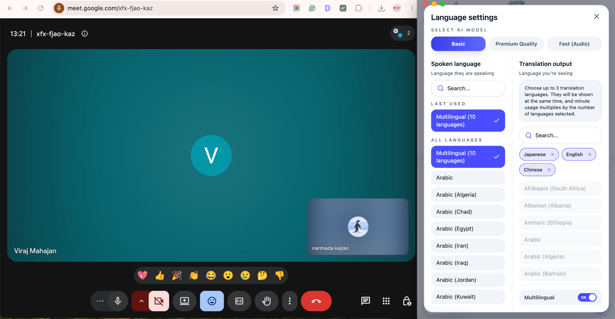 choose meeting language