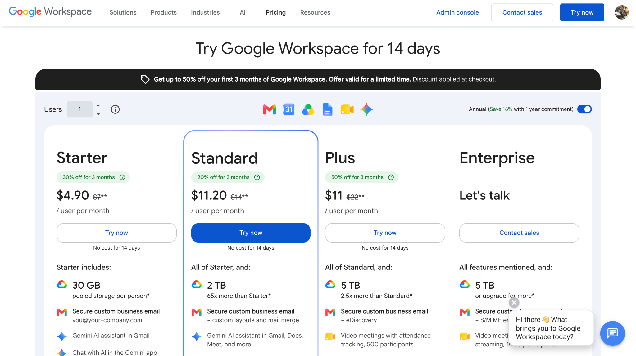 google chat pricing