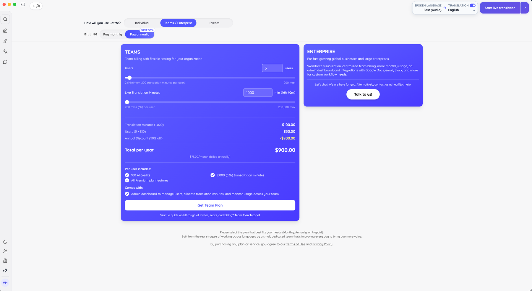 jotme teams price