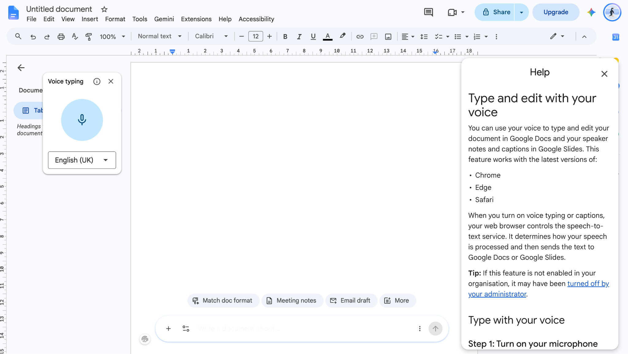 google docs voice typing