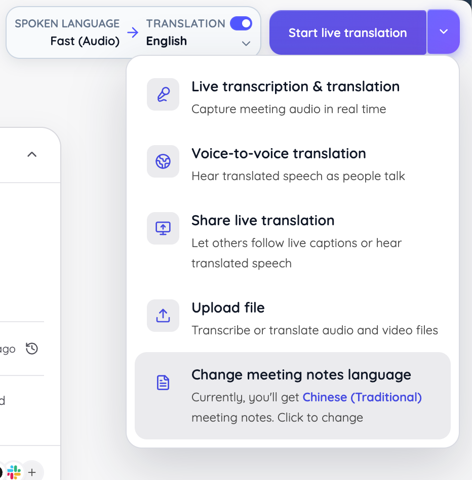 JotMe live transcription and translation