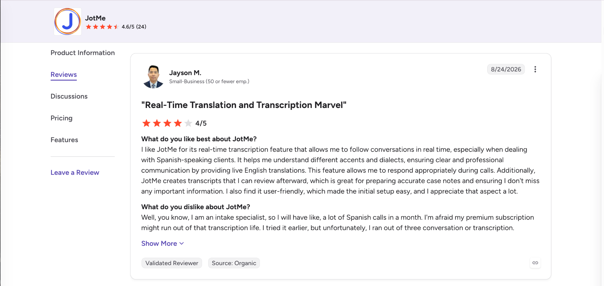 G2 review of JotMe