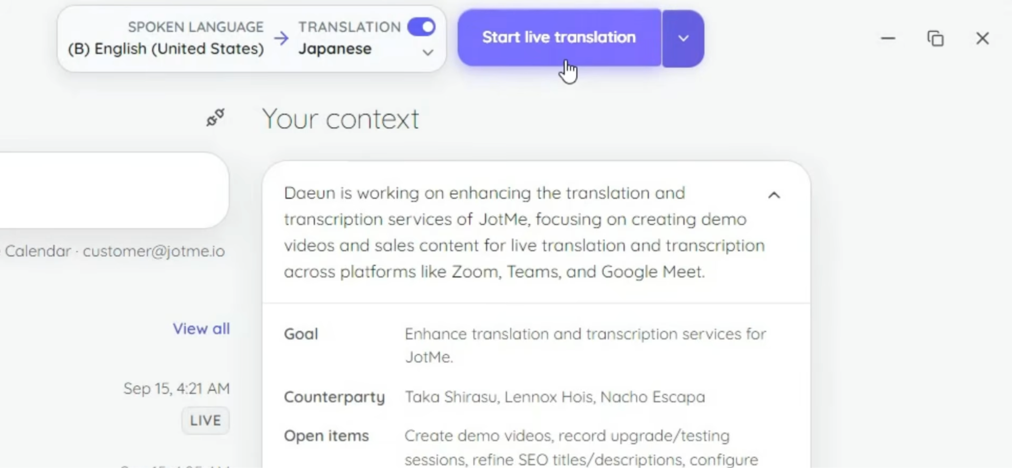 start live translation